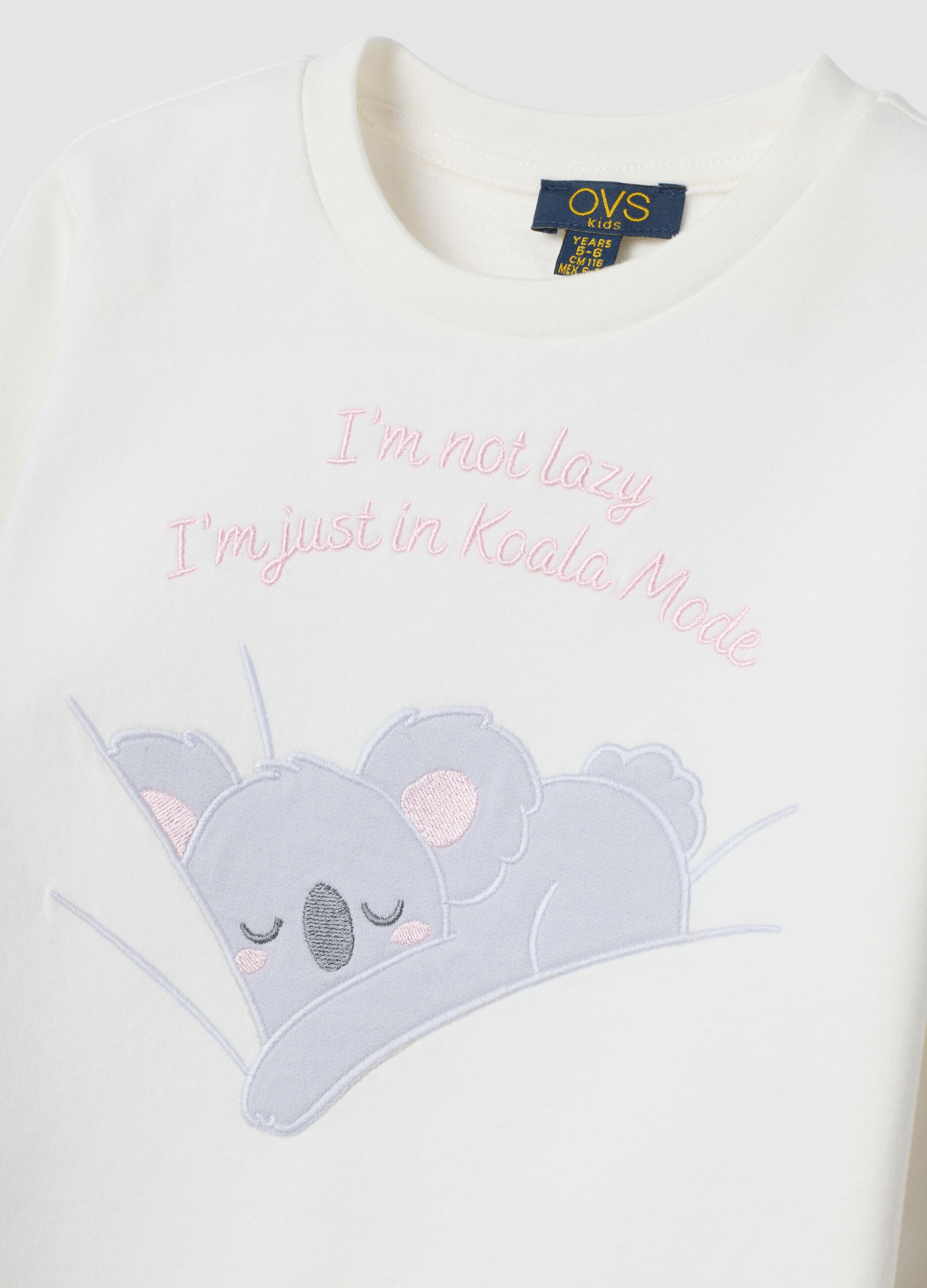 Pigiama bianco girocollo in puro cotone organico con stampa koala