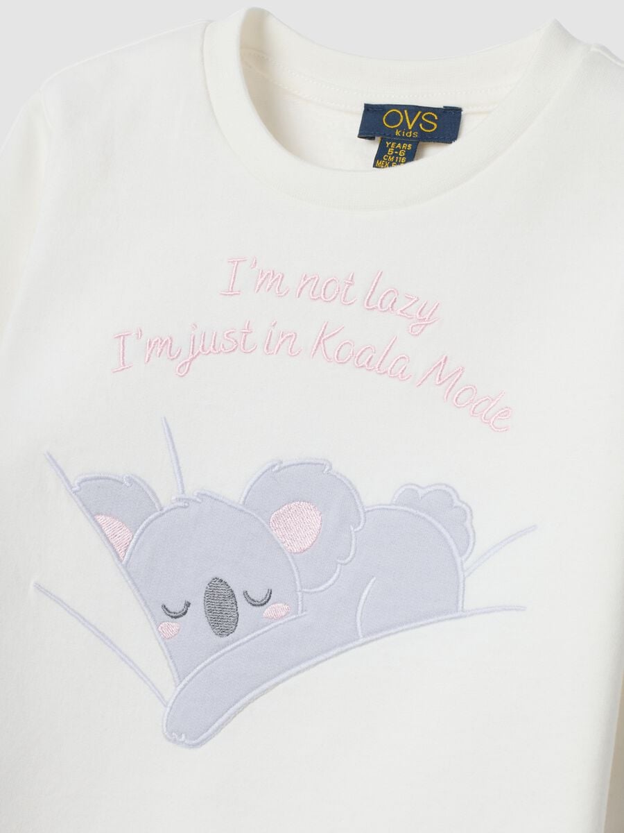 Pigiama bianco girocollo in puro cotone organico con stampa koala_3