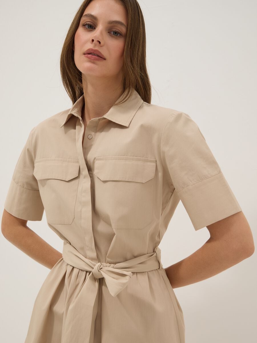 Beige pure cotton shirt dress_0