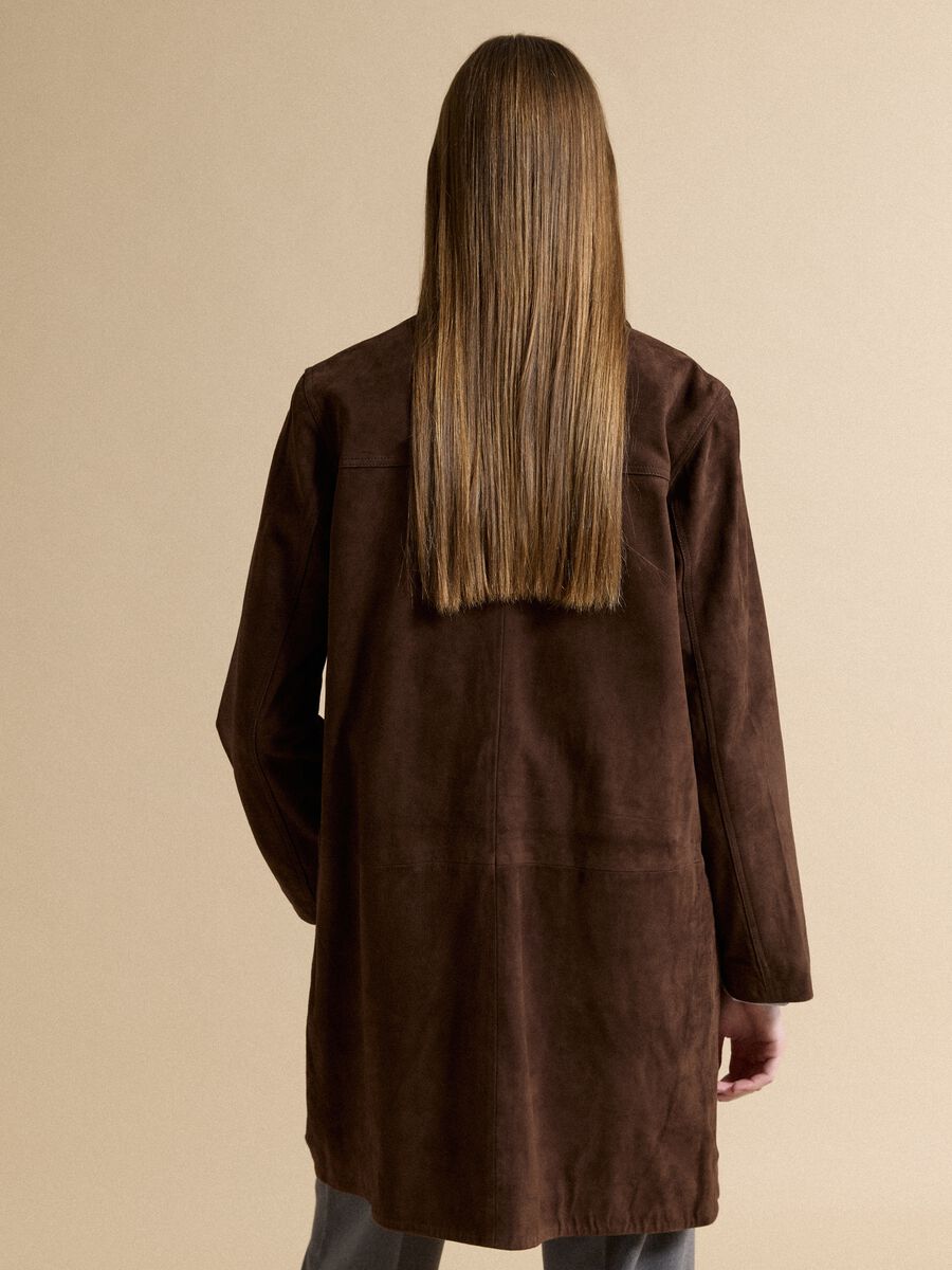 Long brown regular-fit genuine leather coat_3