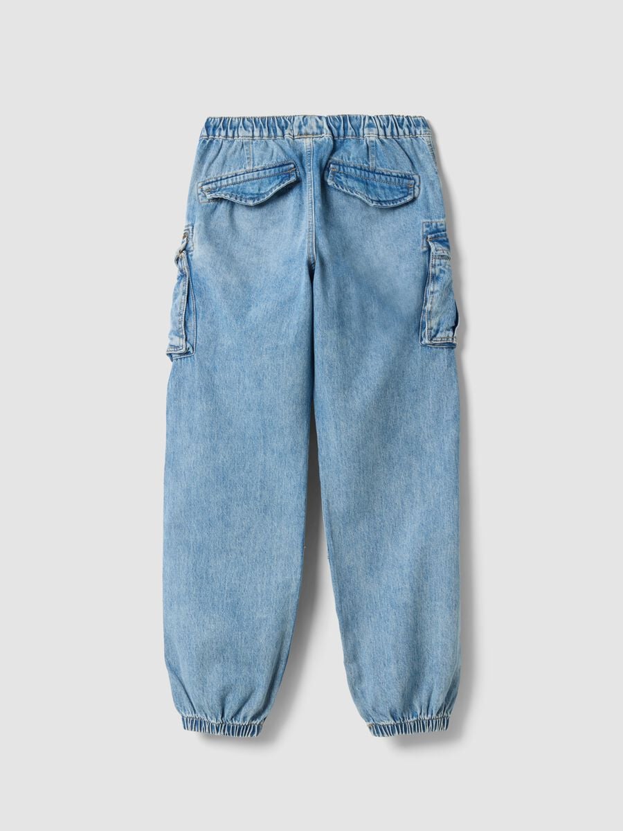 Light blue pure cotton cargo jeans with elasticated waist, relaxed fit_2