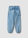 Jean cargo bleu clair en pur coton avec taille &eacute;lastiqu&eacute;e, coupe relaxed_2