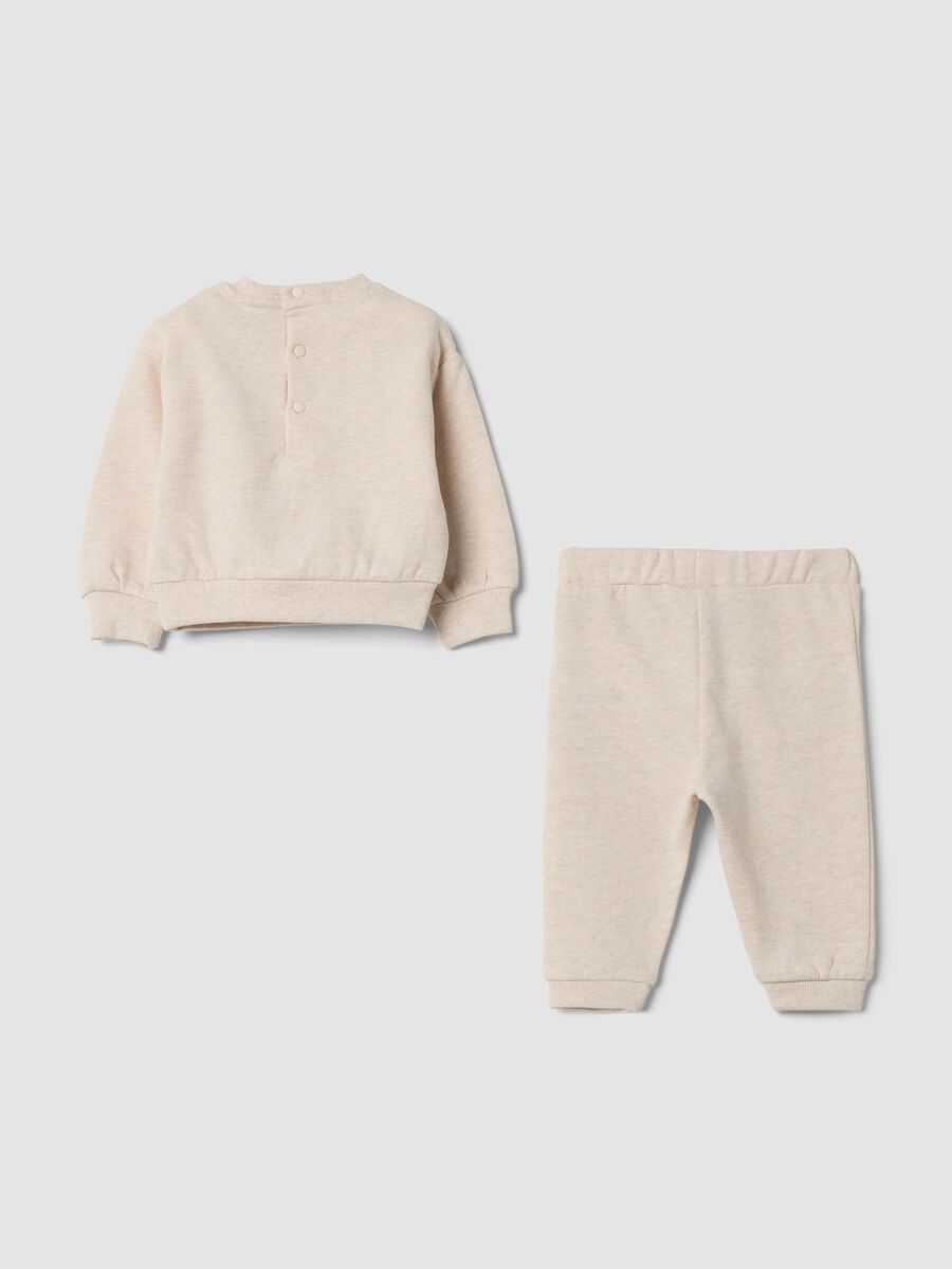 Completo beige in puro cotone organico con ricamo Lilo & Stitch_1