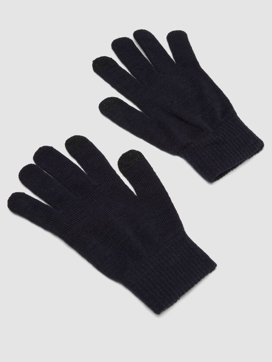 Blaue Handschuhe aus elastischem Strickstoff_1