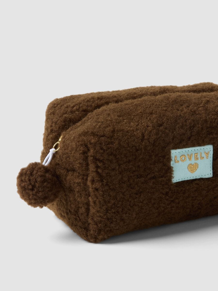 Brown beauty case with pompom_1
