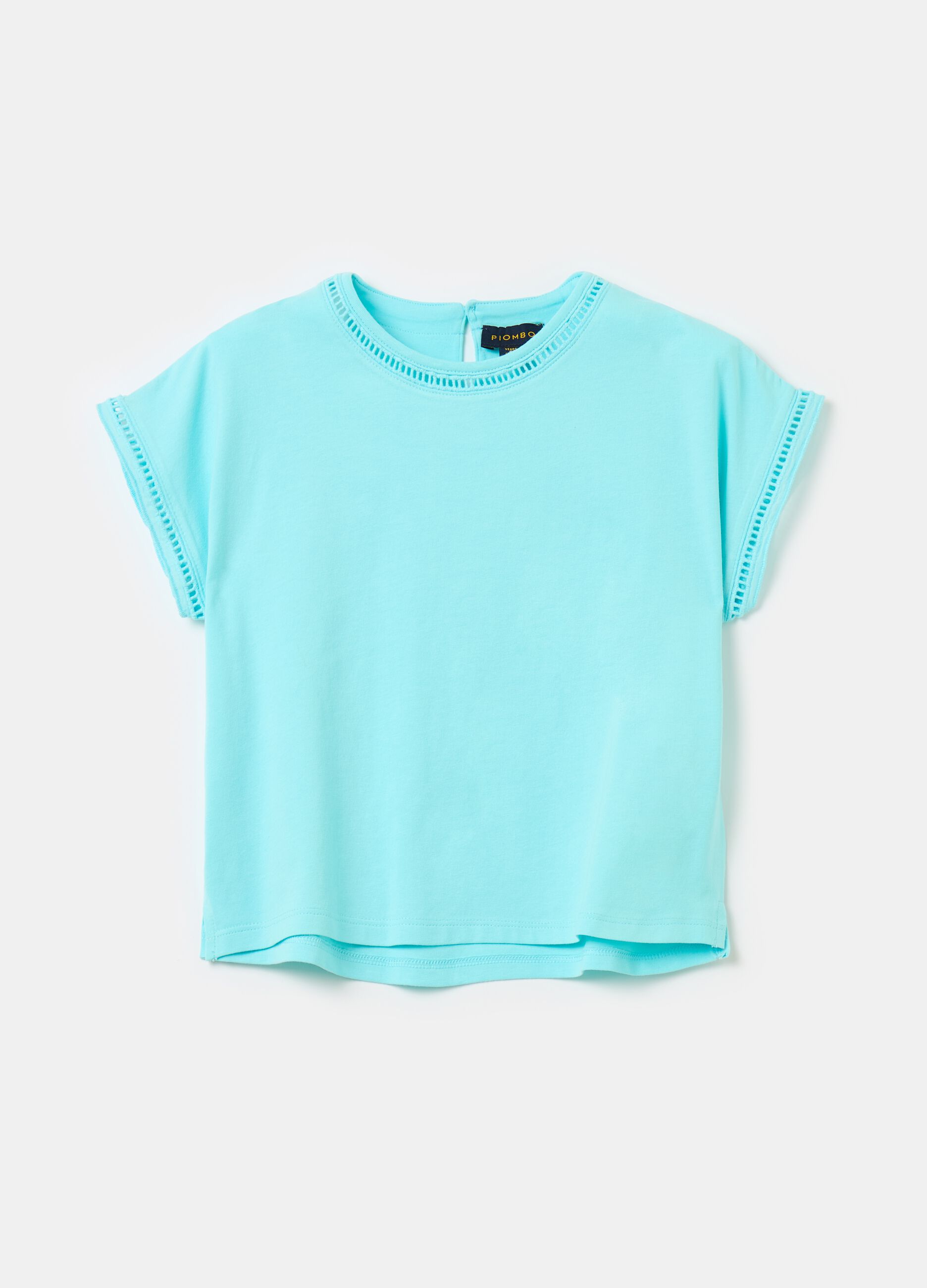 Solid colour T-shirt with openwork inserts