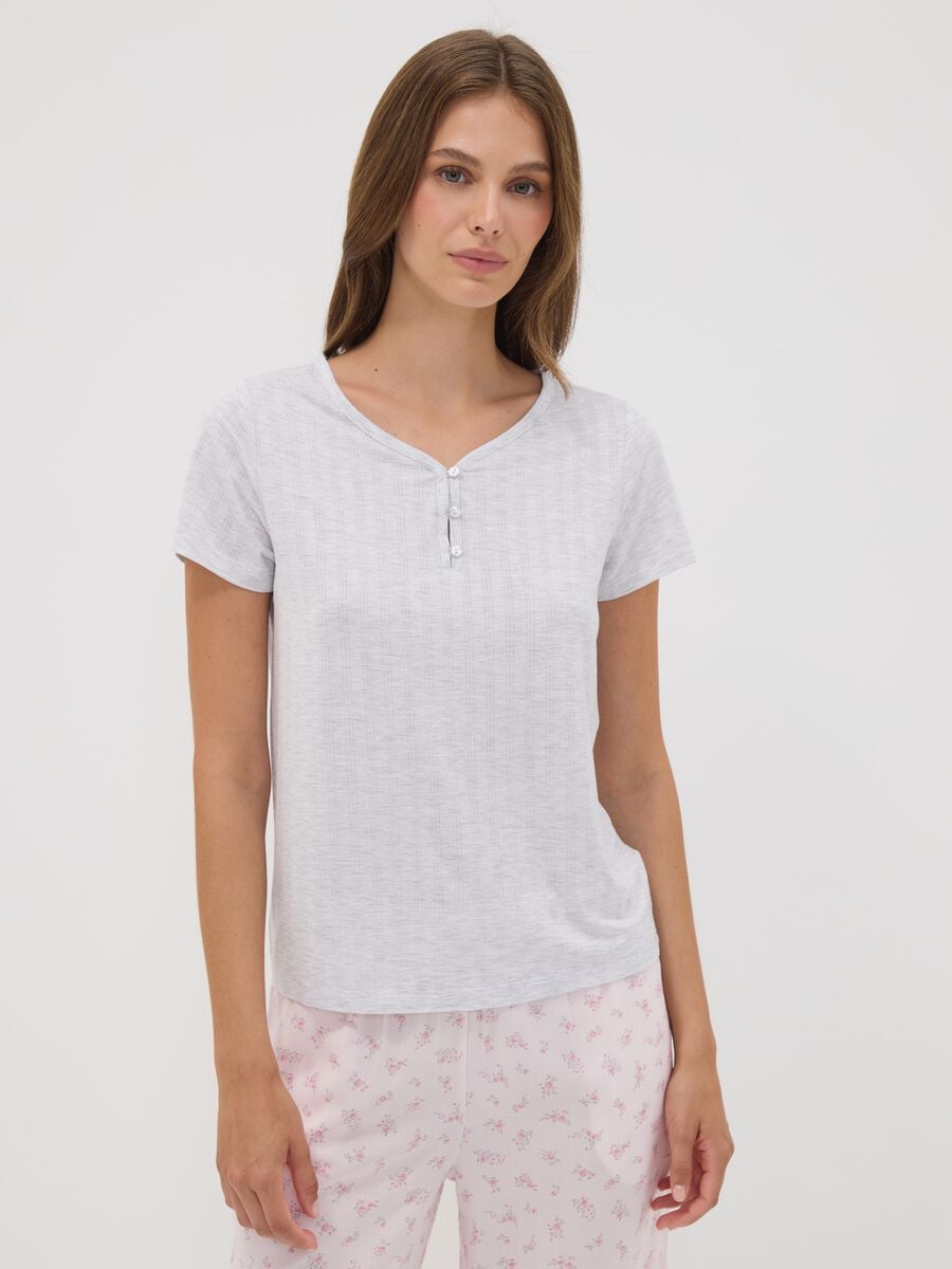 Grey stretch viscose V-neck pyjama top_1