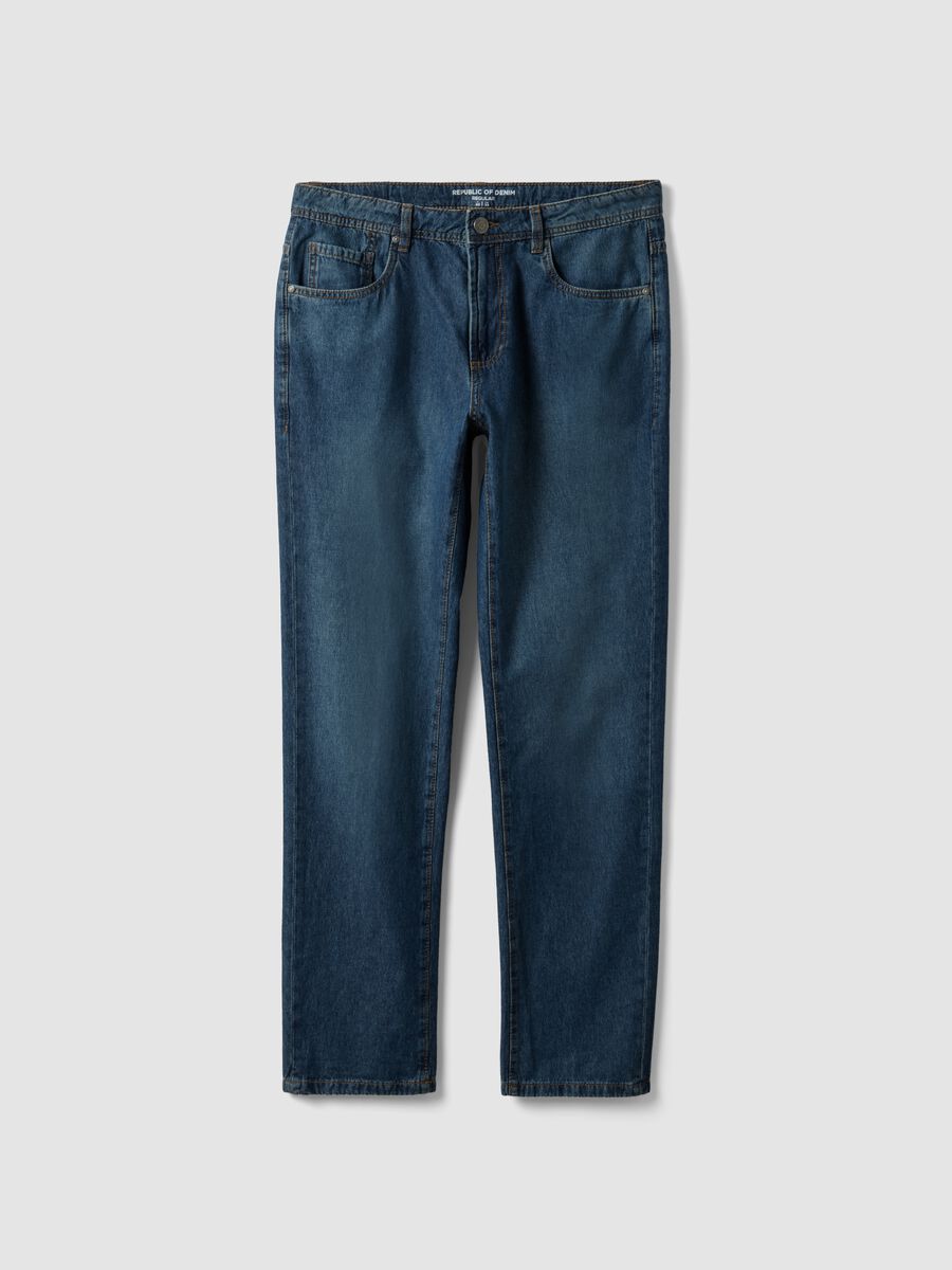 Regular fit blue denim jeans in pure cotton_4