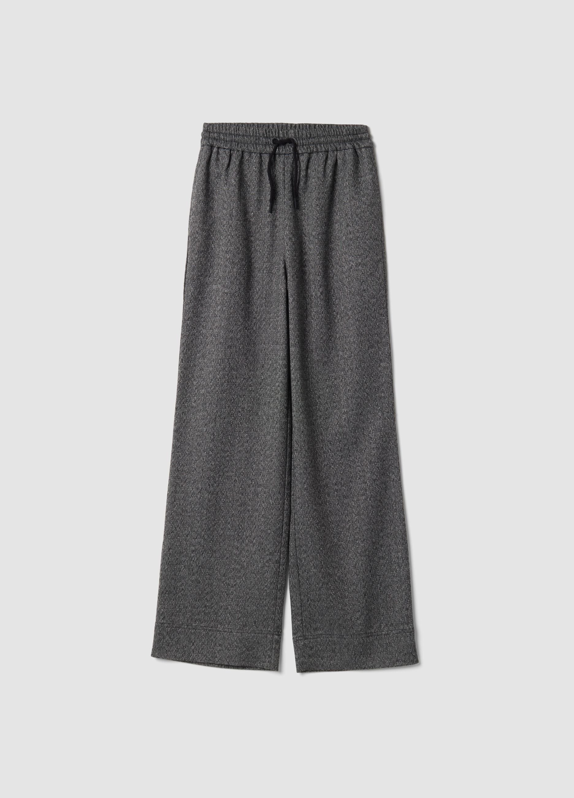 Jogger grigi in misto viscosa elasticizzata wide leg con fantasia