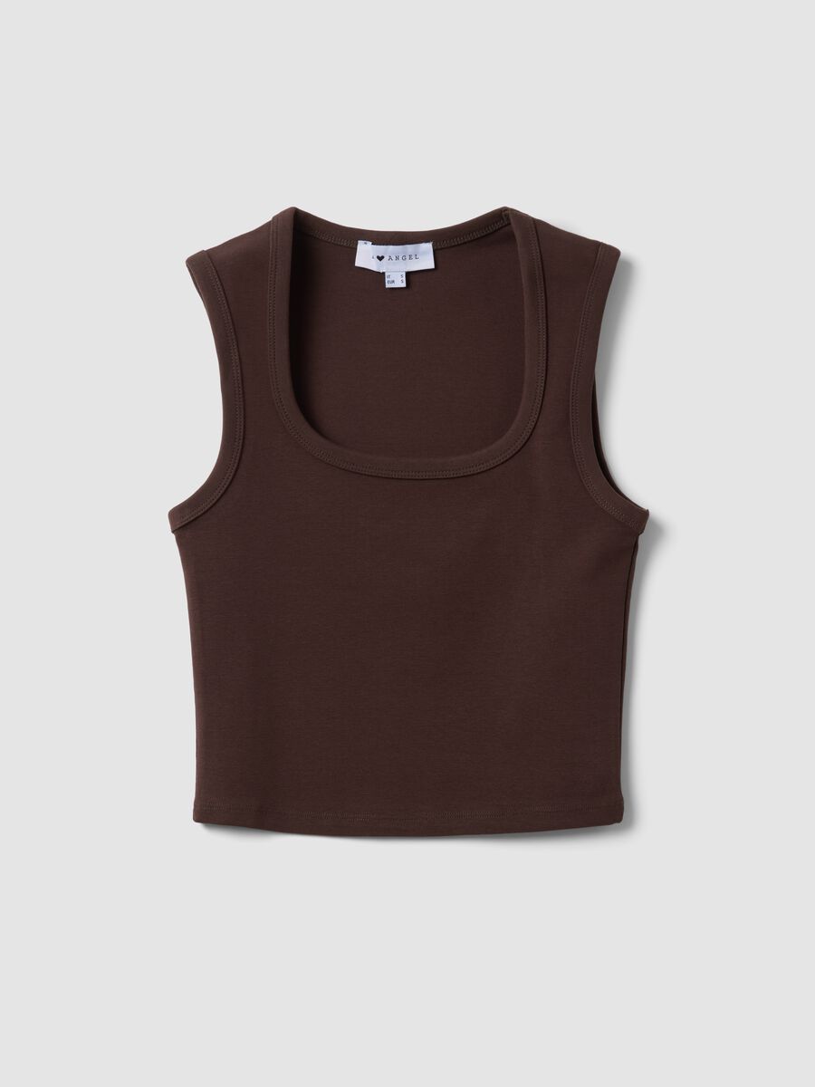 Brown cropped stretch-cotton tank top_4