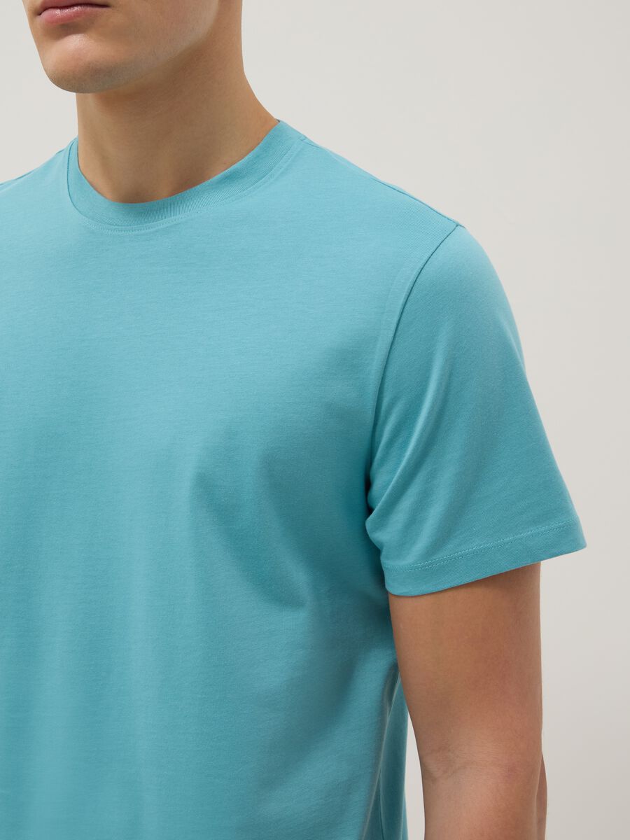 Short-sleeved pure cotton blue regular fit T-shirt_4