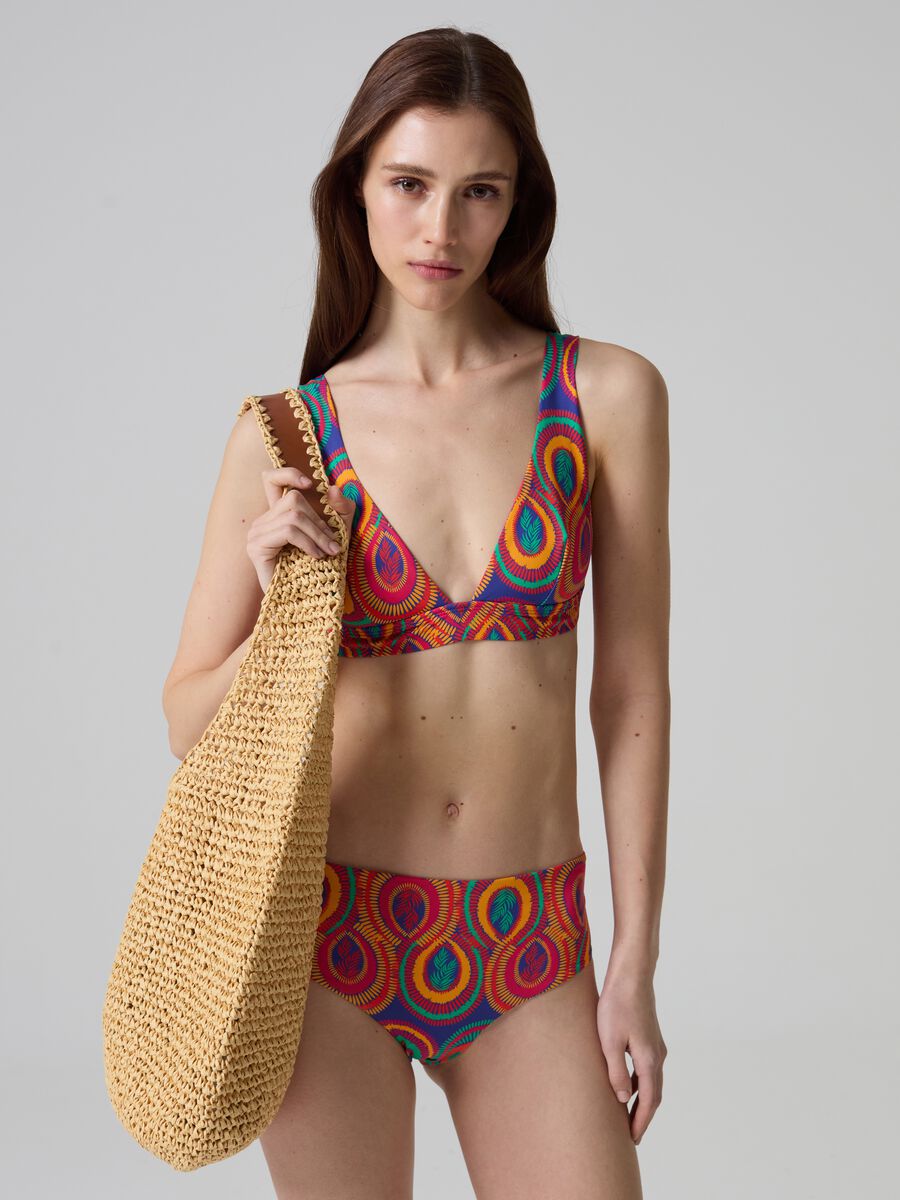 Triangle bikini top with tropical print_0