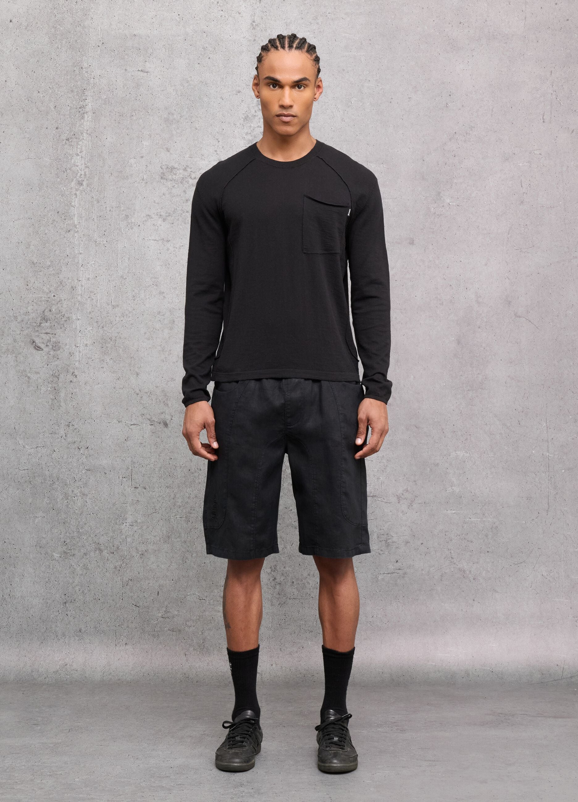 Black Knit Long-Sleeve T-Shirt