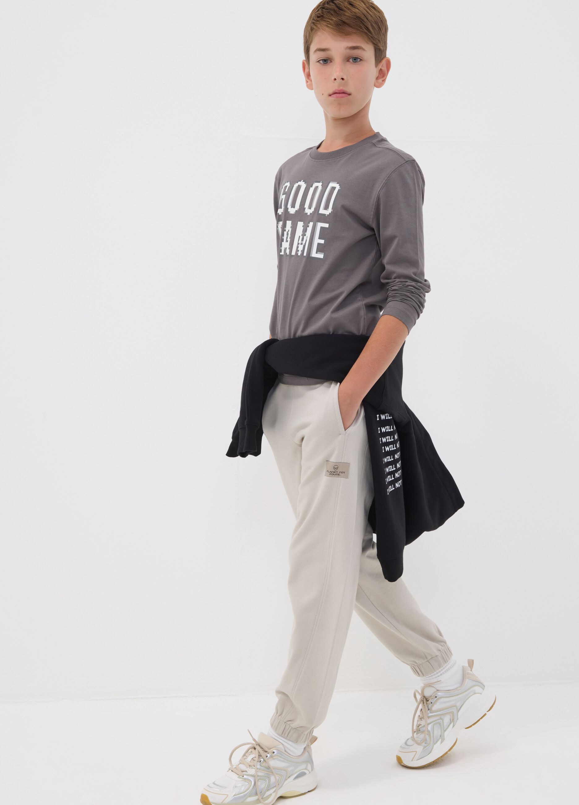 Grey pure cotton oversized joggers for boys