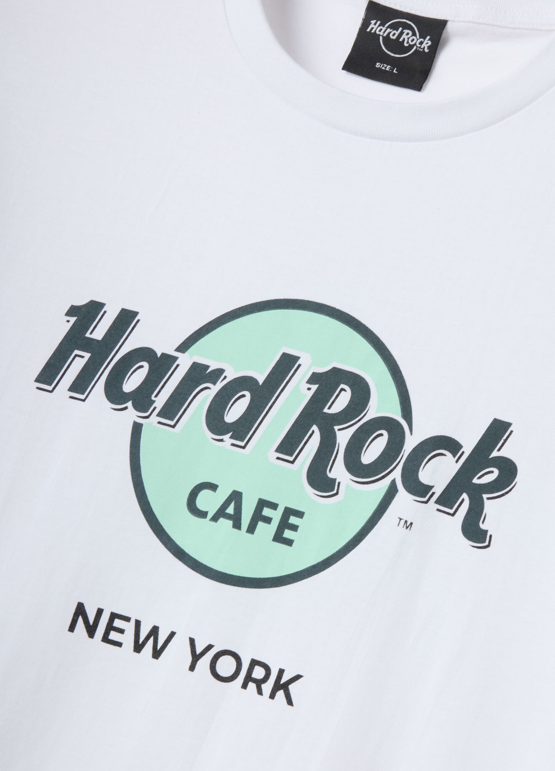 Weisses T-Shirt mit Hard Rock Cafe-Print aus reiner Baumwolle, Regular Fit