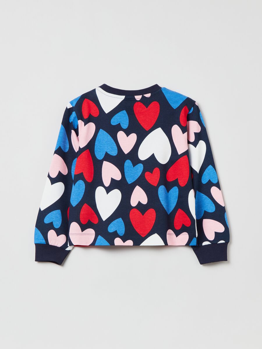 Cotton sweatshirt with multicolour hearts print_1