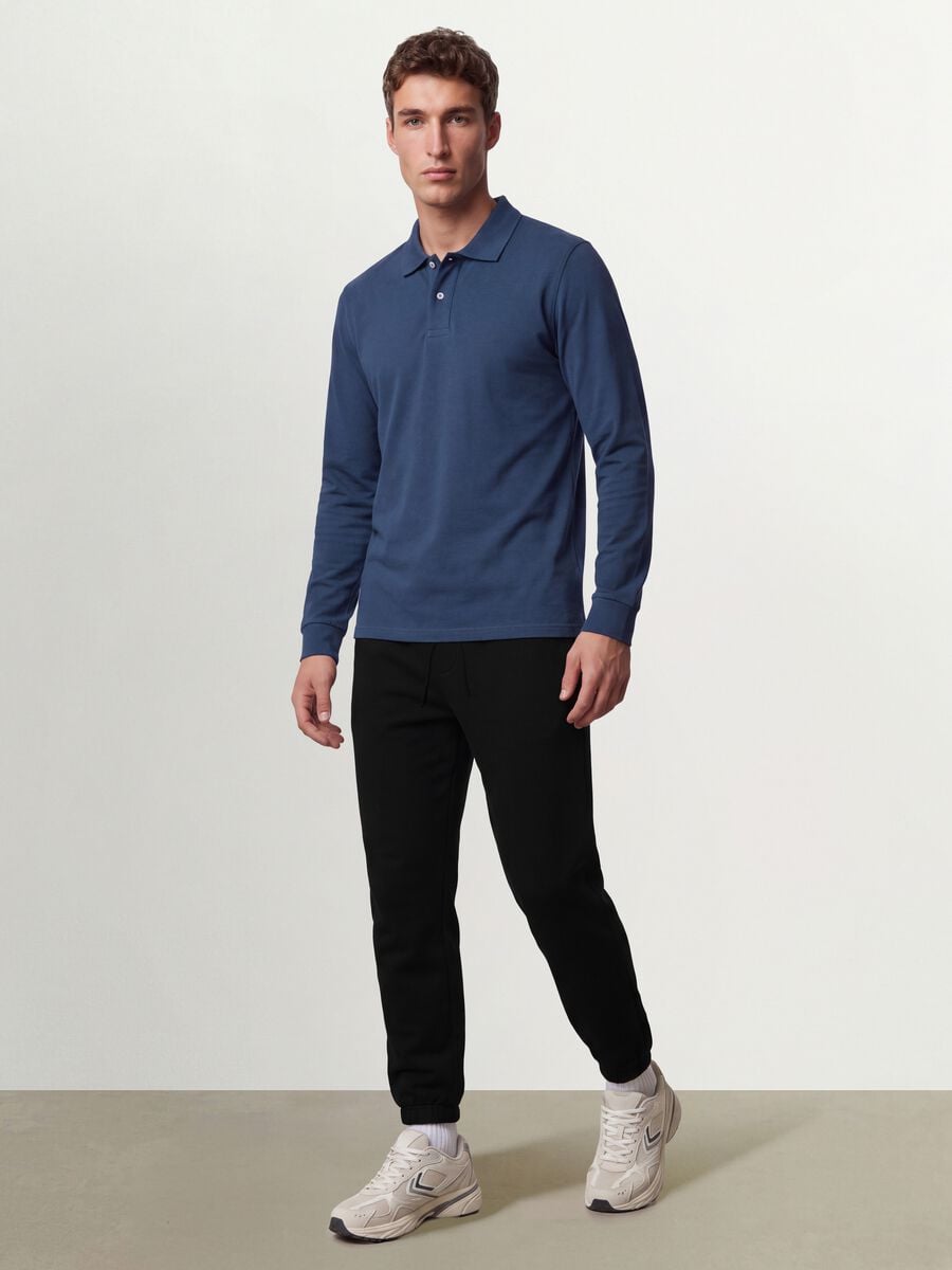 Blue long-sleeve organic cotton piqu&eacute; polo shirt, regular fit_2