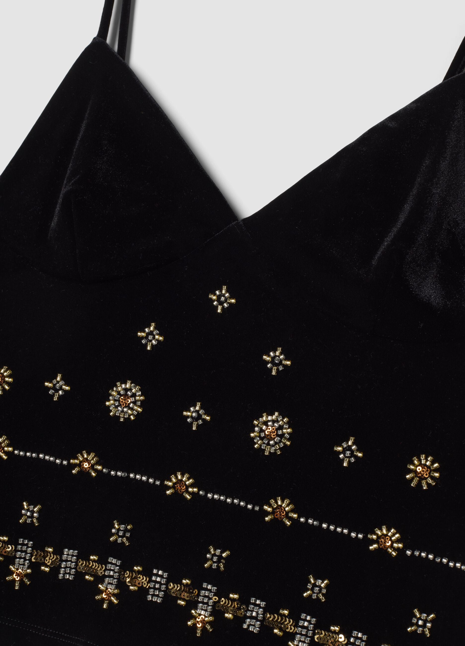 Black fitted stretch-fabric top with thin straps
