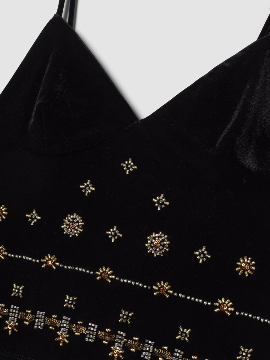 Black fitted stretch-fabric top with thin straps_1