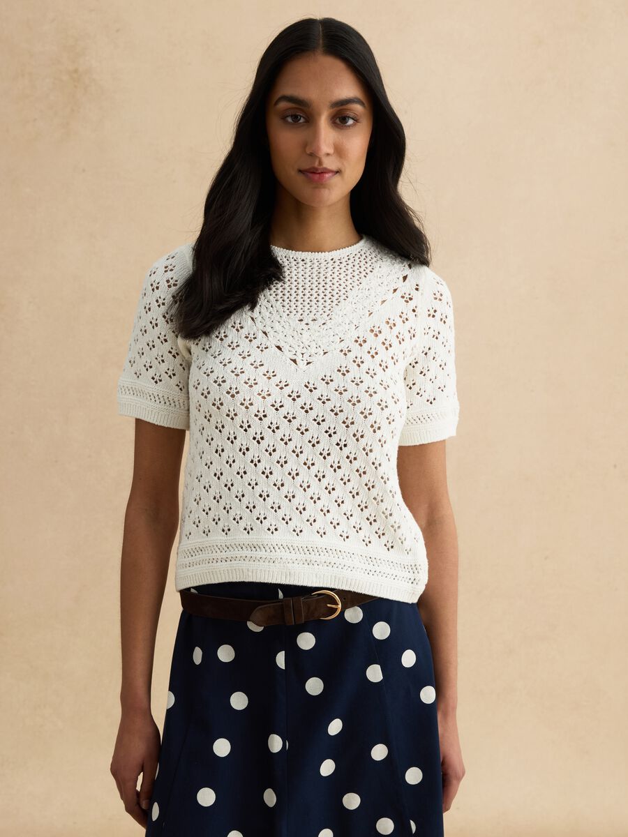 White pure cotton fitted sweater_1