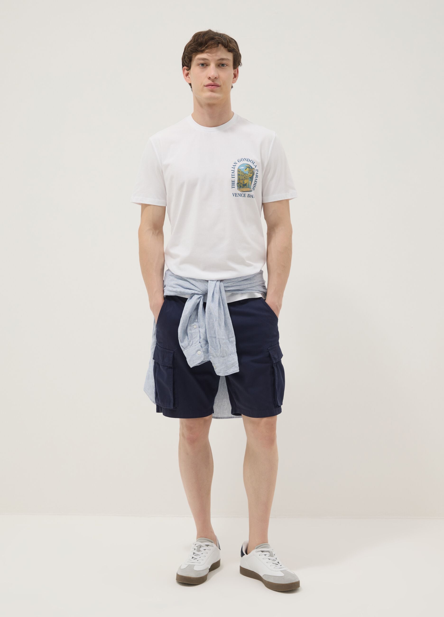 Weisses T-Shirt aus reiner Baumwolle mit Print, Regular Fit