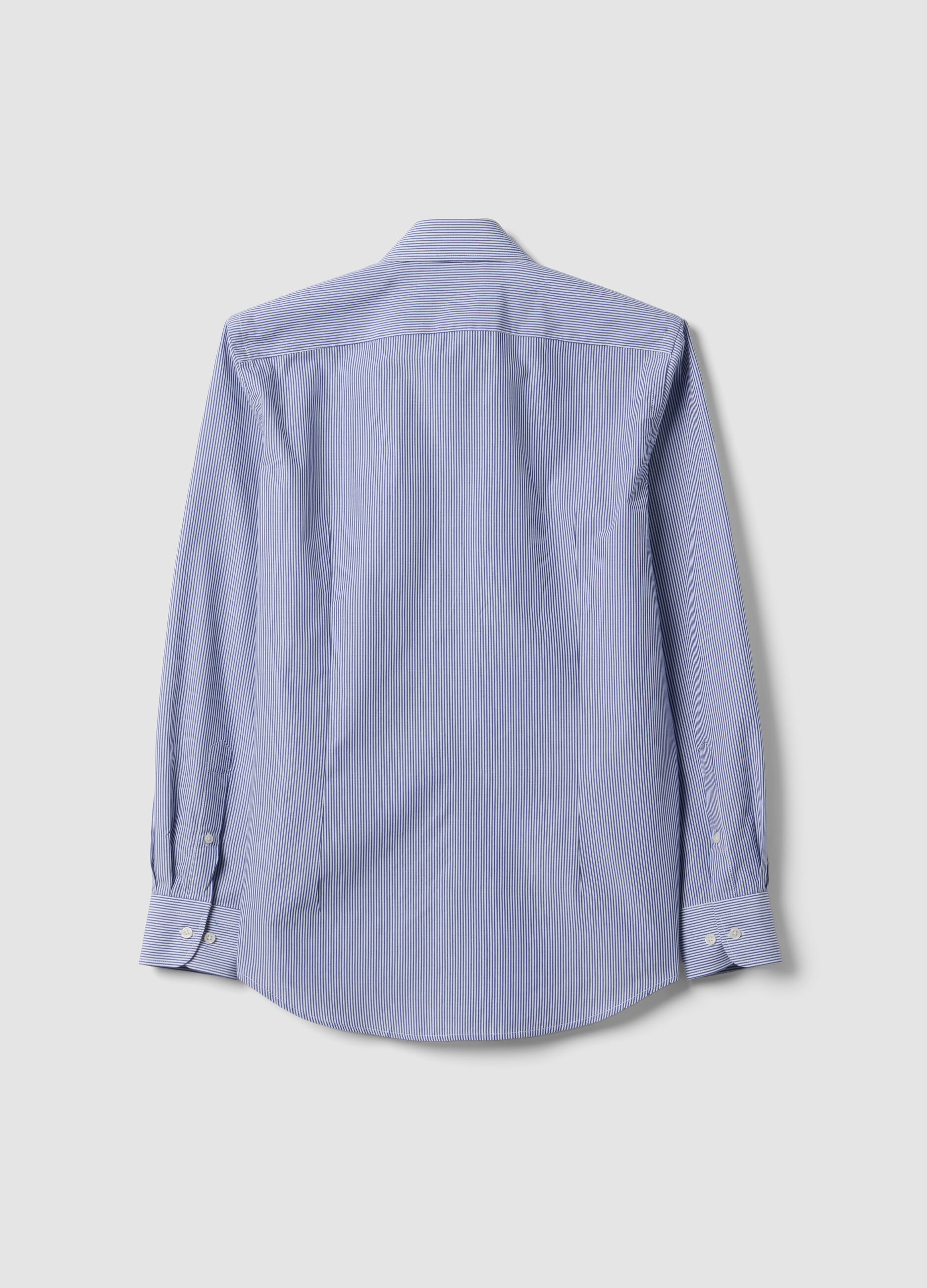 Blue striped cotton-blend button-down shirt, easy iron, slim fit