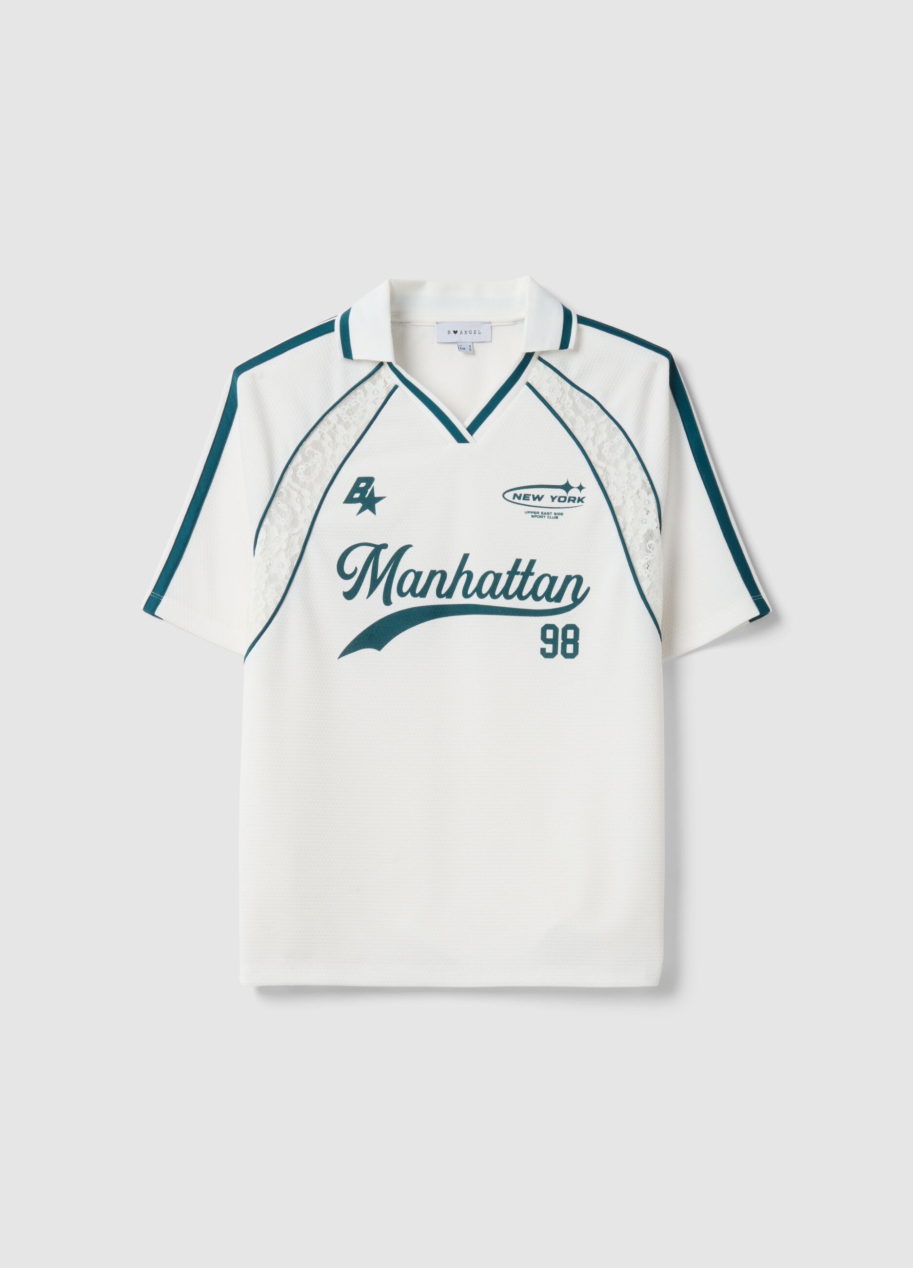 White relaxed fit V-neck t-shirt with sporty details