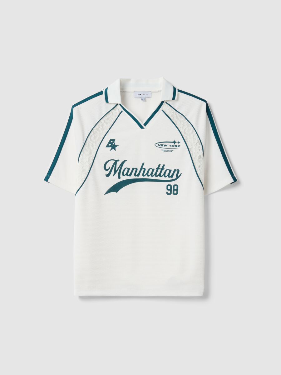 White relaxed fit V-neck t-shirt with sporty details_4