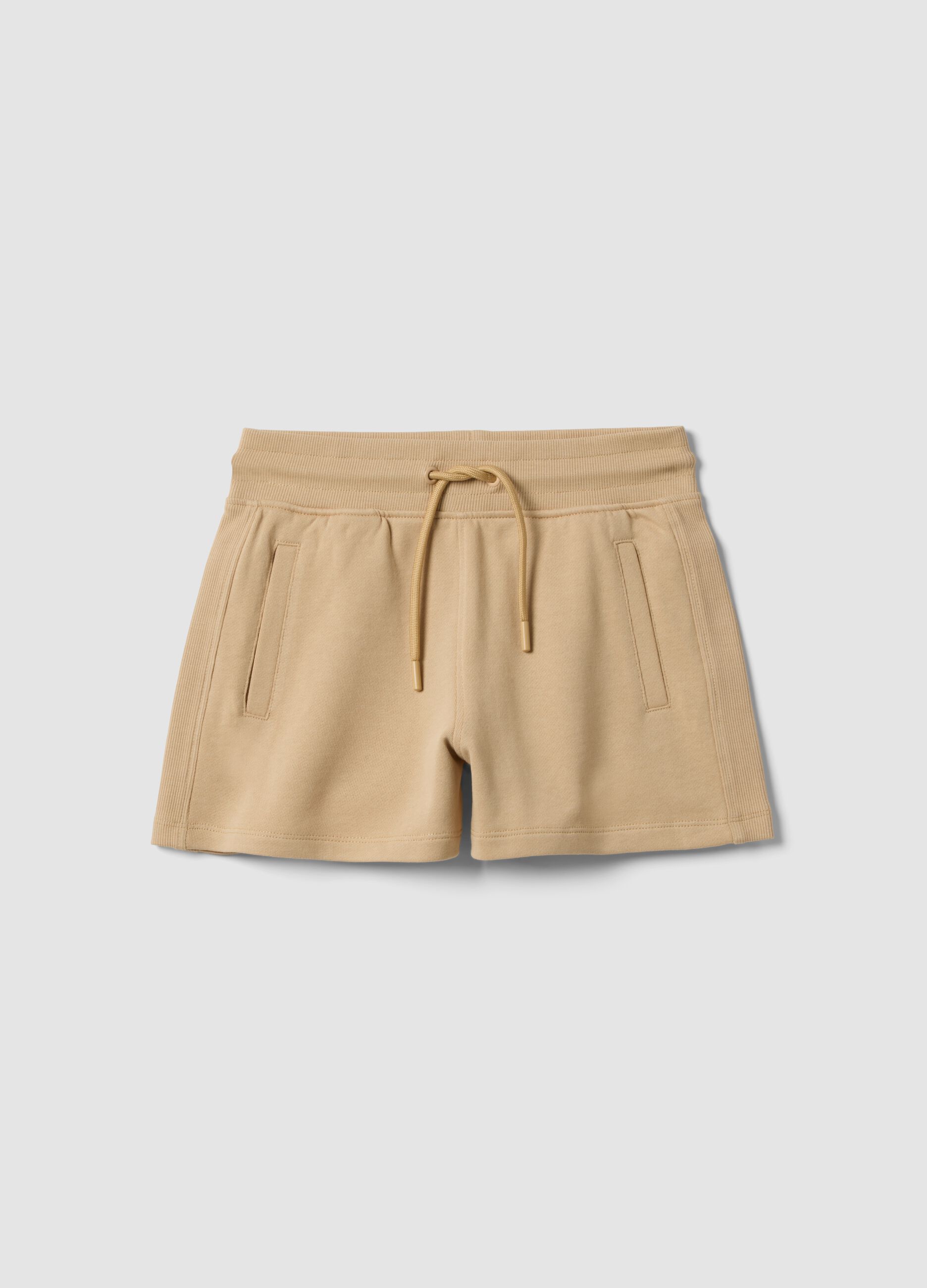 Beige Shorts aus reiner Bio-Baumwolle f&uuml;r M&auml;dchen mit elastischem Bund