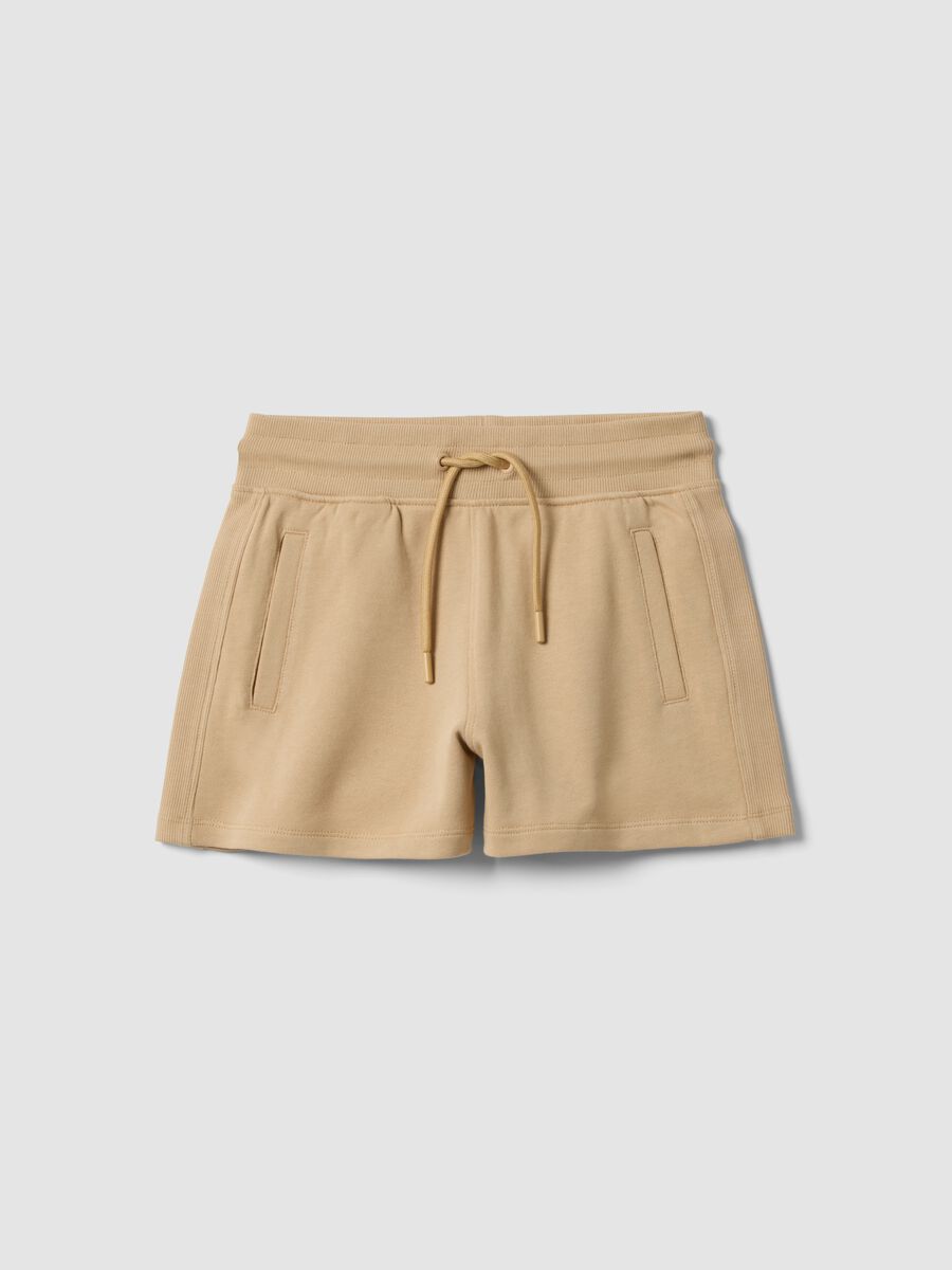 Beige Shorts aus reiner Bio-Baumwolle f&uuml;r M&auml;dchen mit elastischem Bund_0