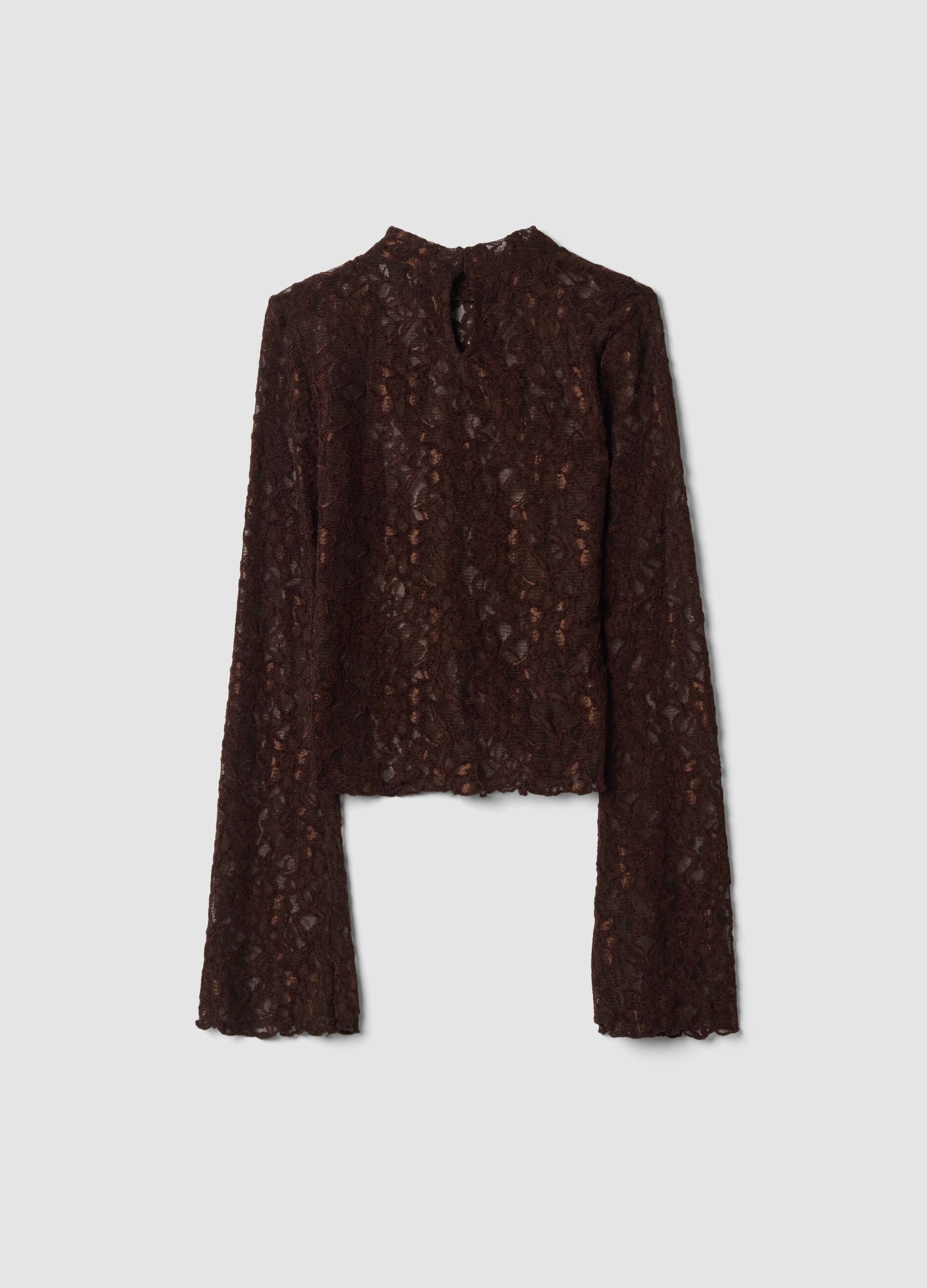 Brown stretch high-neck T-shirt