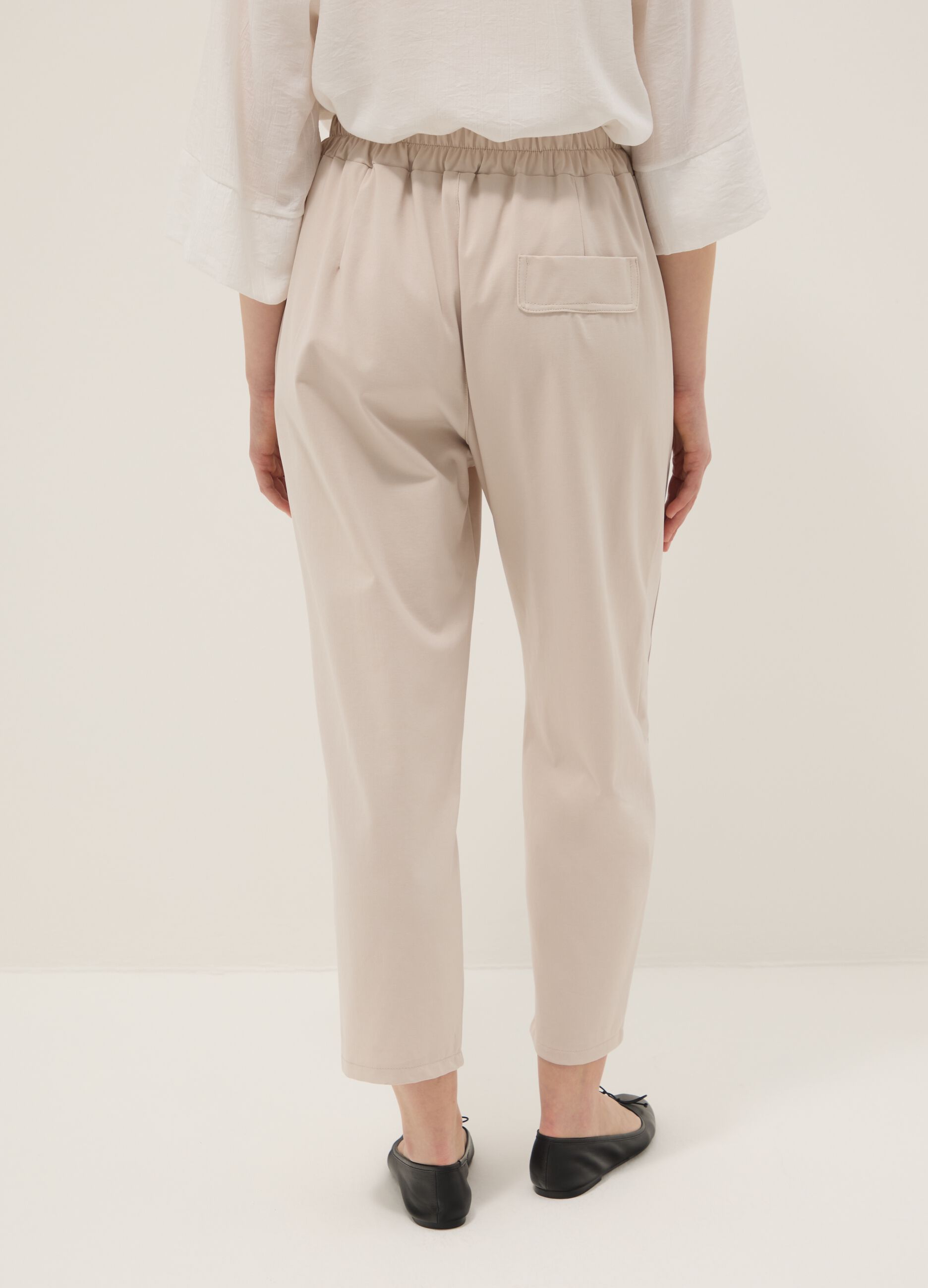 Beige Regular-Fit-Hose aus Stretch-Baumwolle mit elastischem Bund