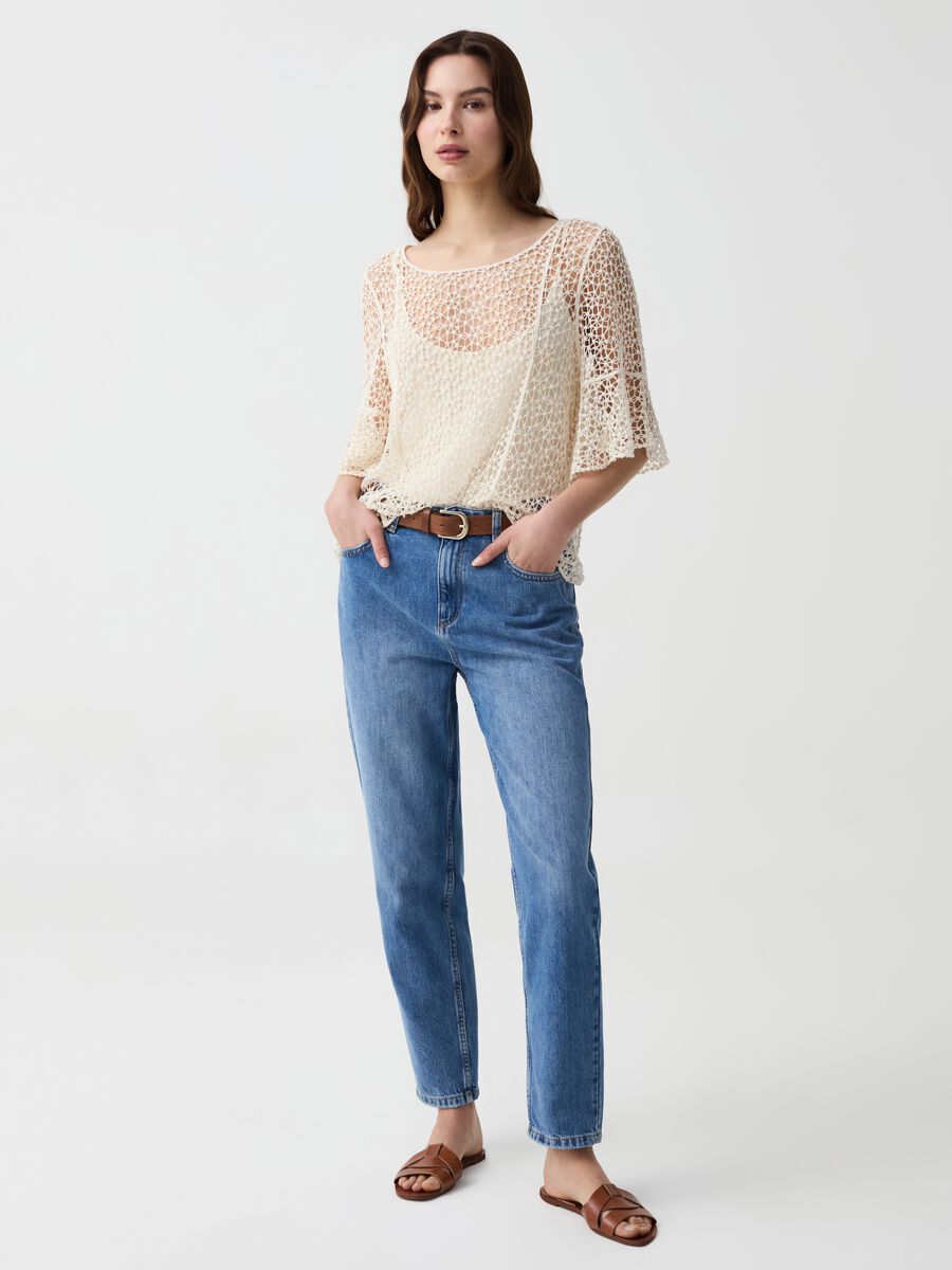 Crochet top with elbow-length sleeves_1
