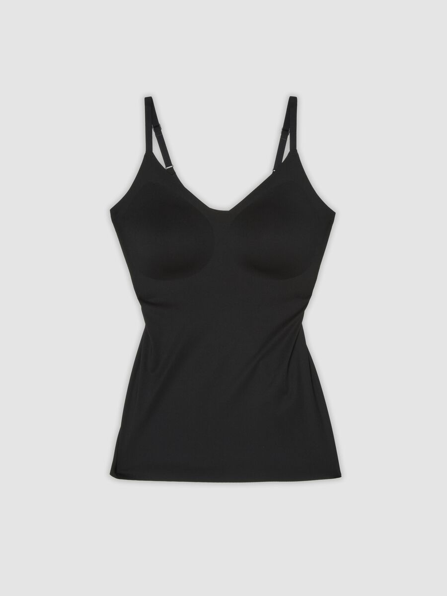 Black stretch-fabric vest top with plunging neckline_4