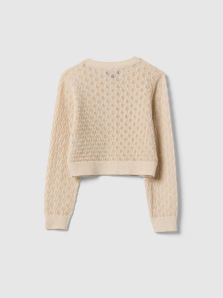 Cardigan regular fit bege em mistura de algod&atilde;o para menina_1