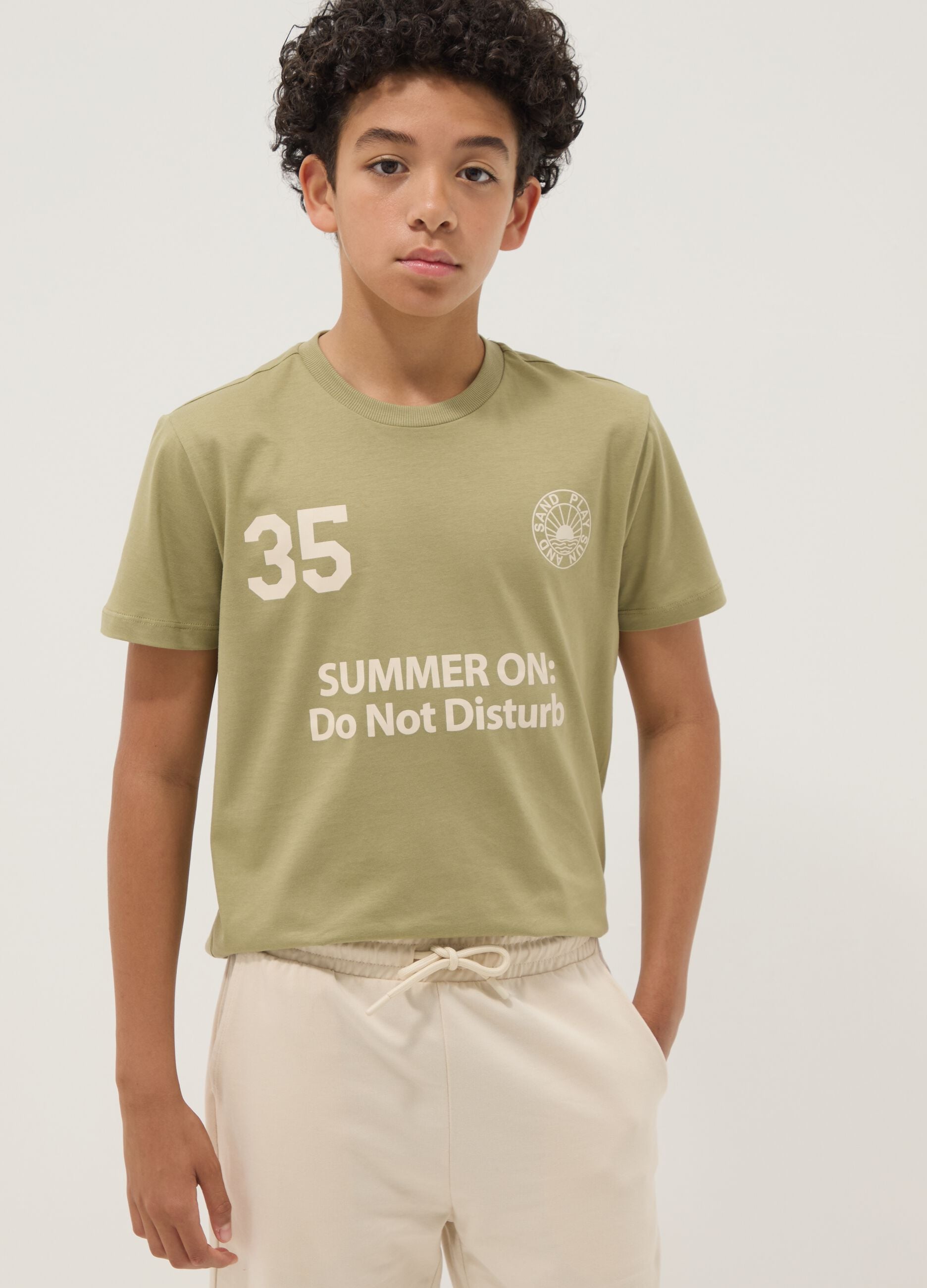 Green pure cotton set with T-shirt and shorts