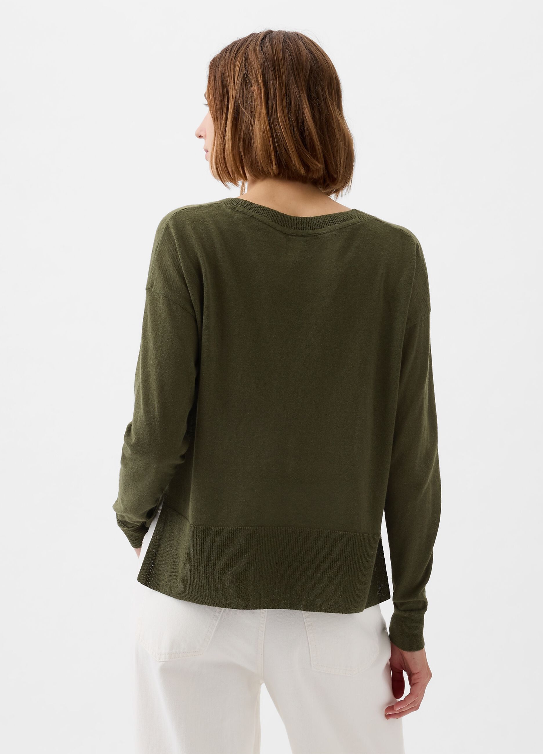 Linen blend pullover with splits