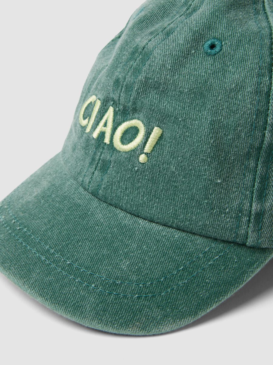 Green pure cotton kids&rsquo; baseball cap with slogan embroidery_2