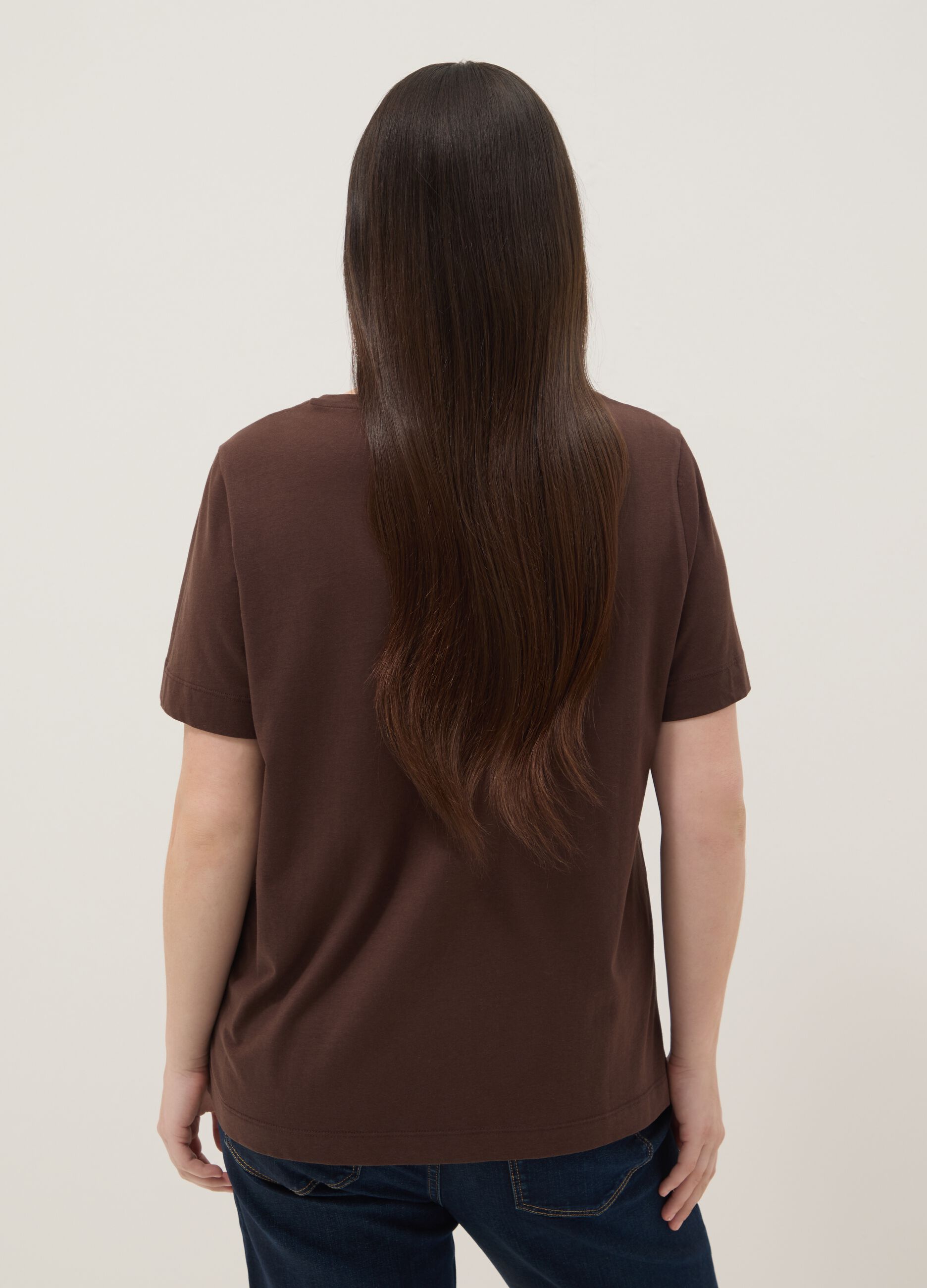 Brown pure cotton T-shirt with print, regular fit