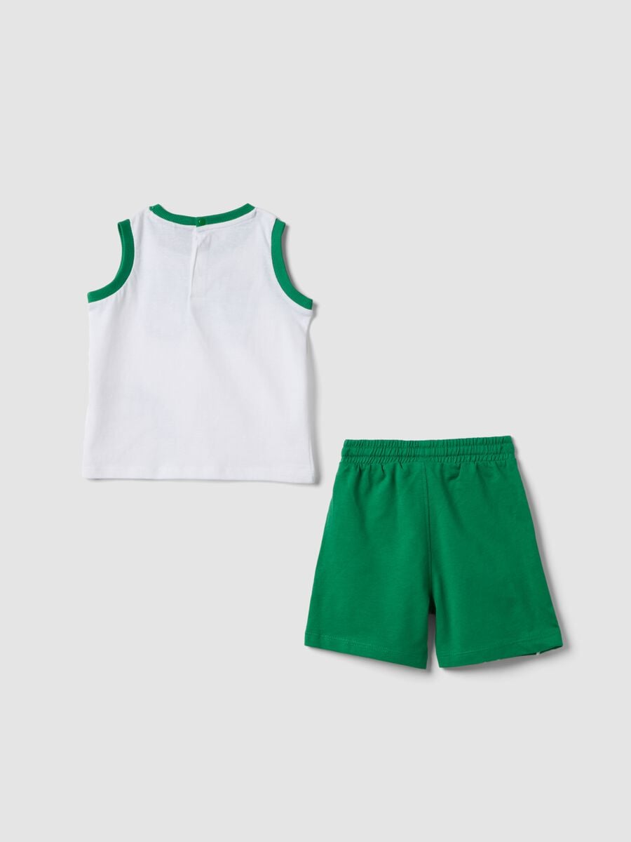 Completo bianco e verde in puro cotone con top e shorts per bimbo regular fit_1