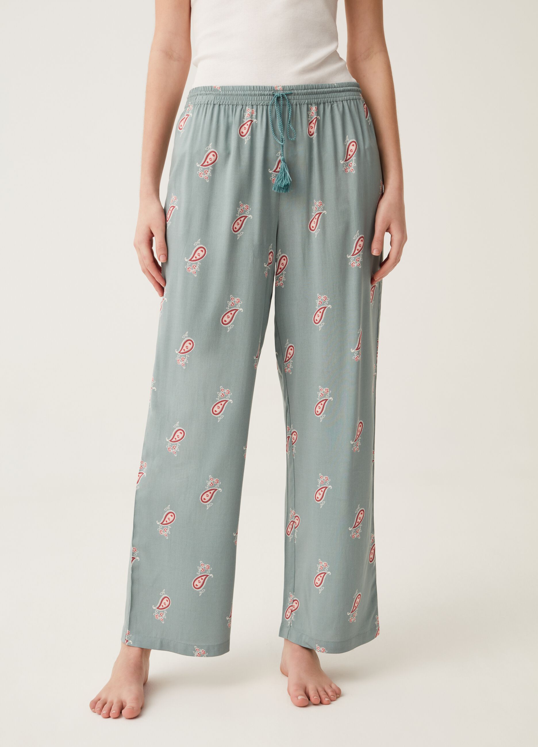 Pyjama bottoms in patterned viscose_1