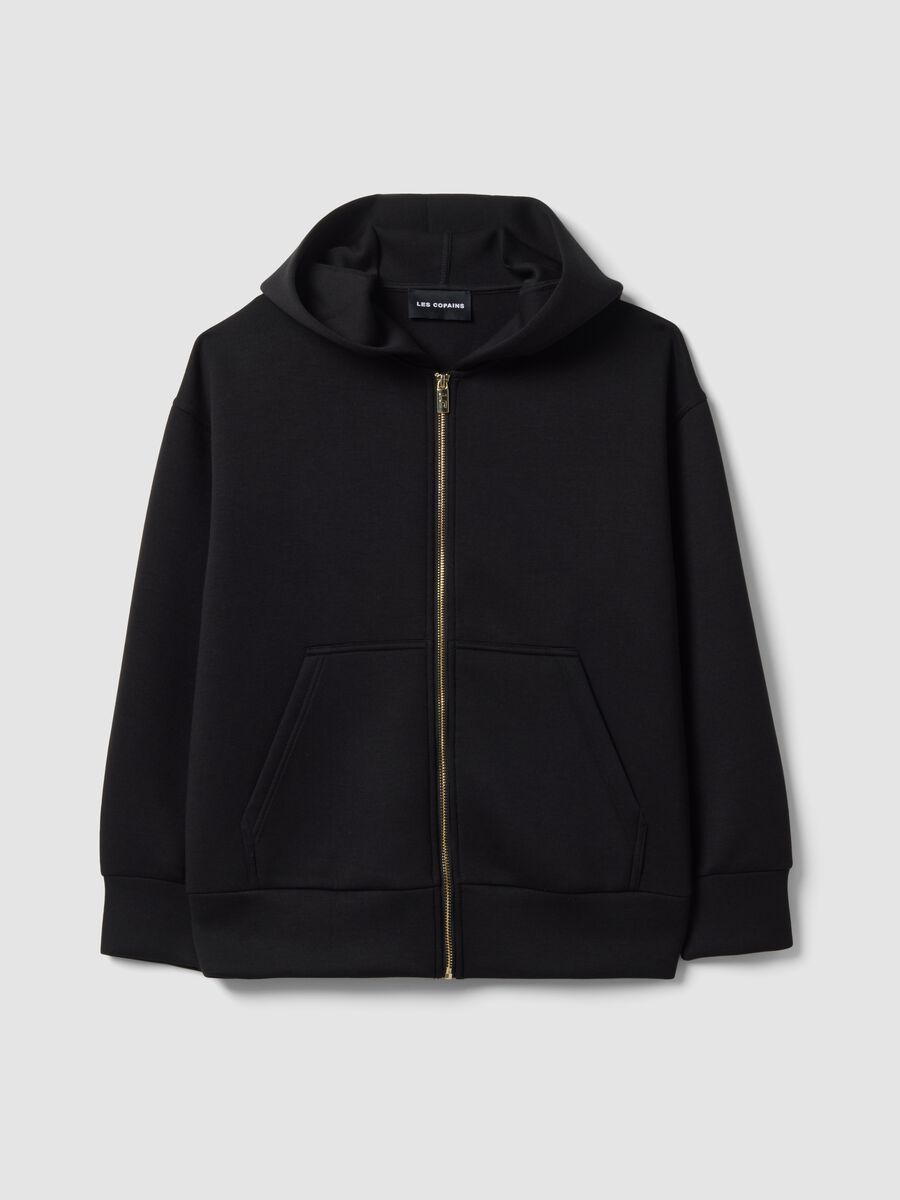 Black stretch viscose full-zip hoodie, oversized fit_4