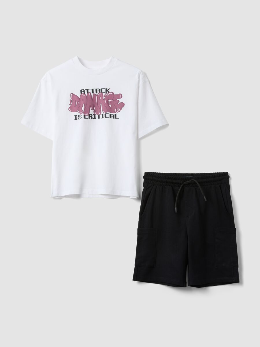 Black and white pure cotton printed boys&rsquo; co-ord set, oversized fit_0