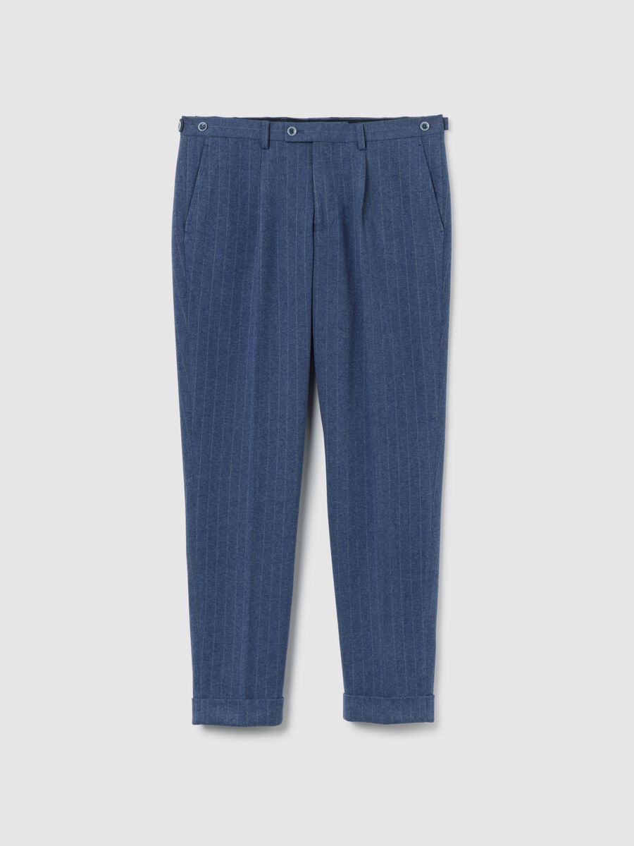 Blue Striped Slim Fit Trousers_4