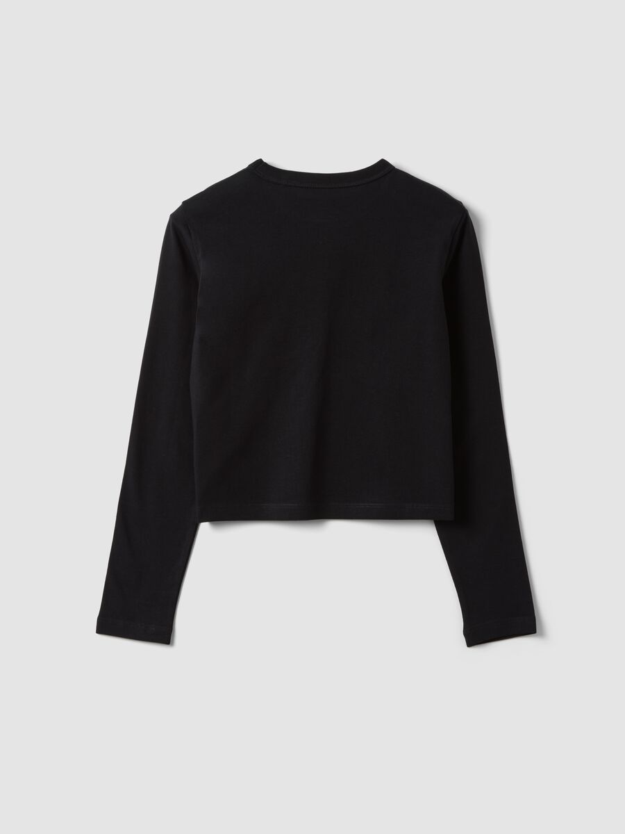 Black organic cotton T-shirt with ribbed neckline for girls_2