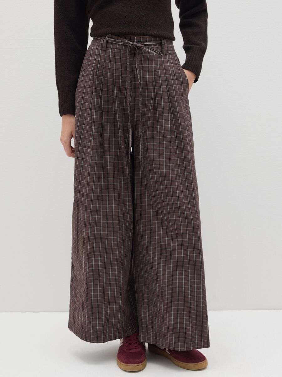 Wide Check Brown Trousers_1