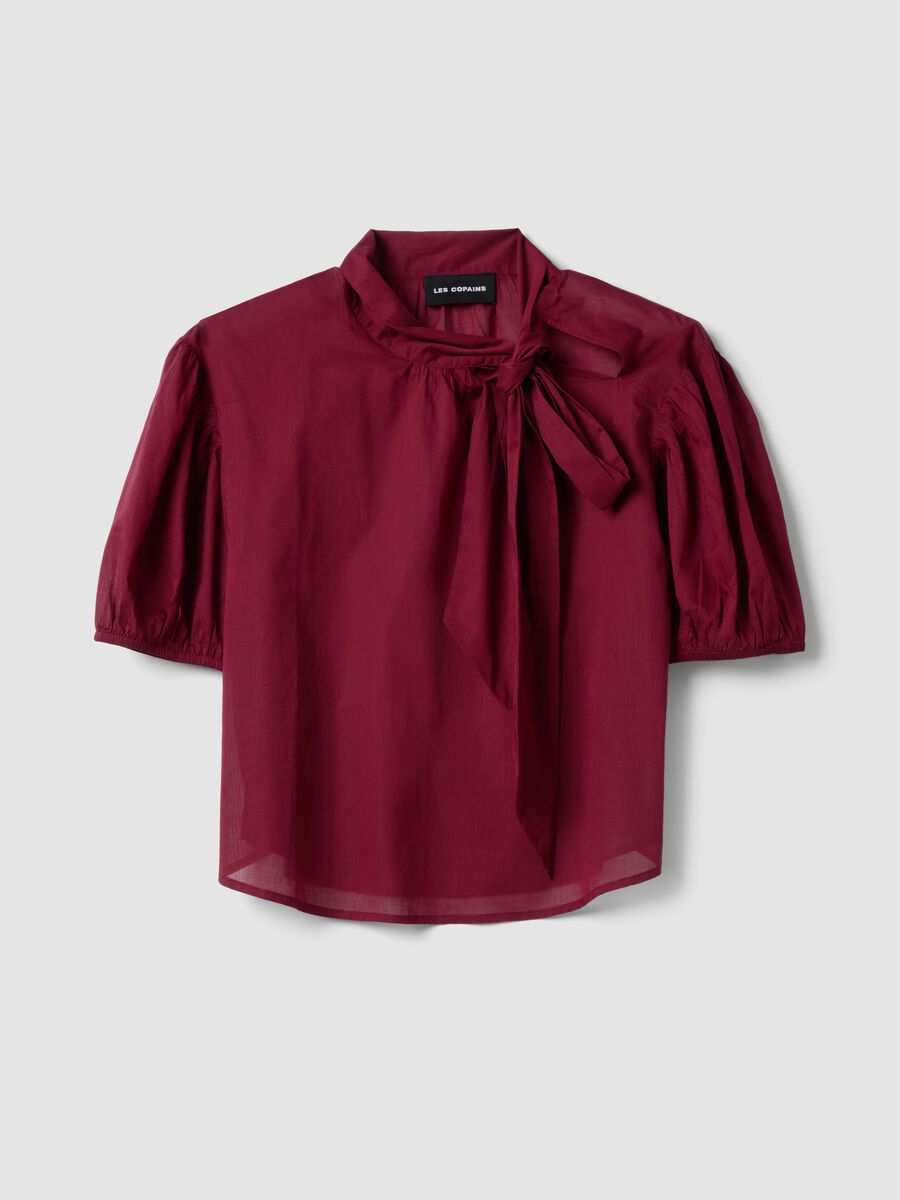 Red pure cotton regular-fit blouse with bow_4