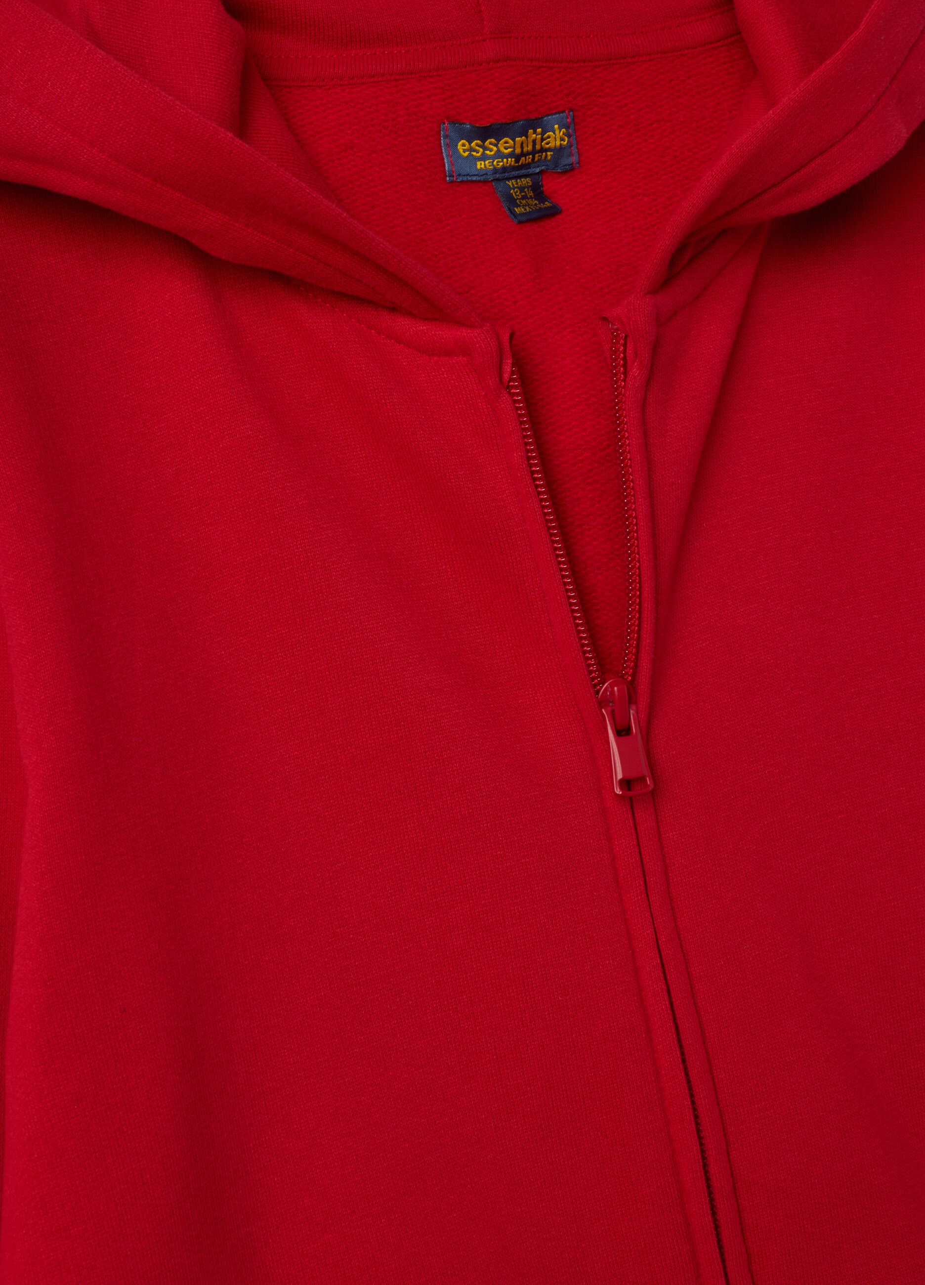 Felpa rossa con cappuccio in puro cotone organico regular fit