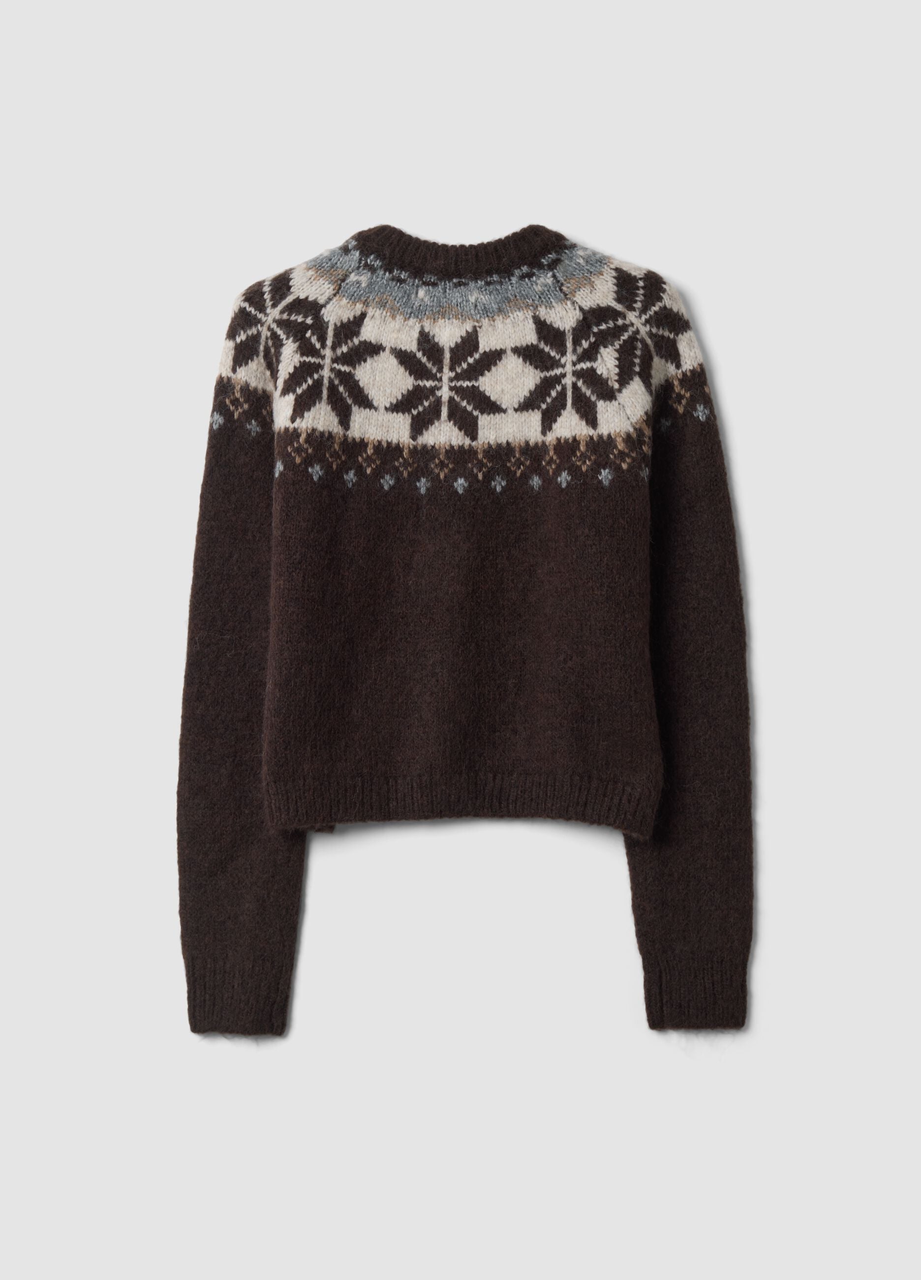 Brown jacquard wool-blend cardigan, regular fit