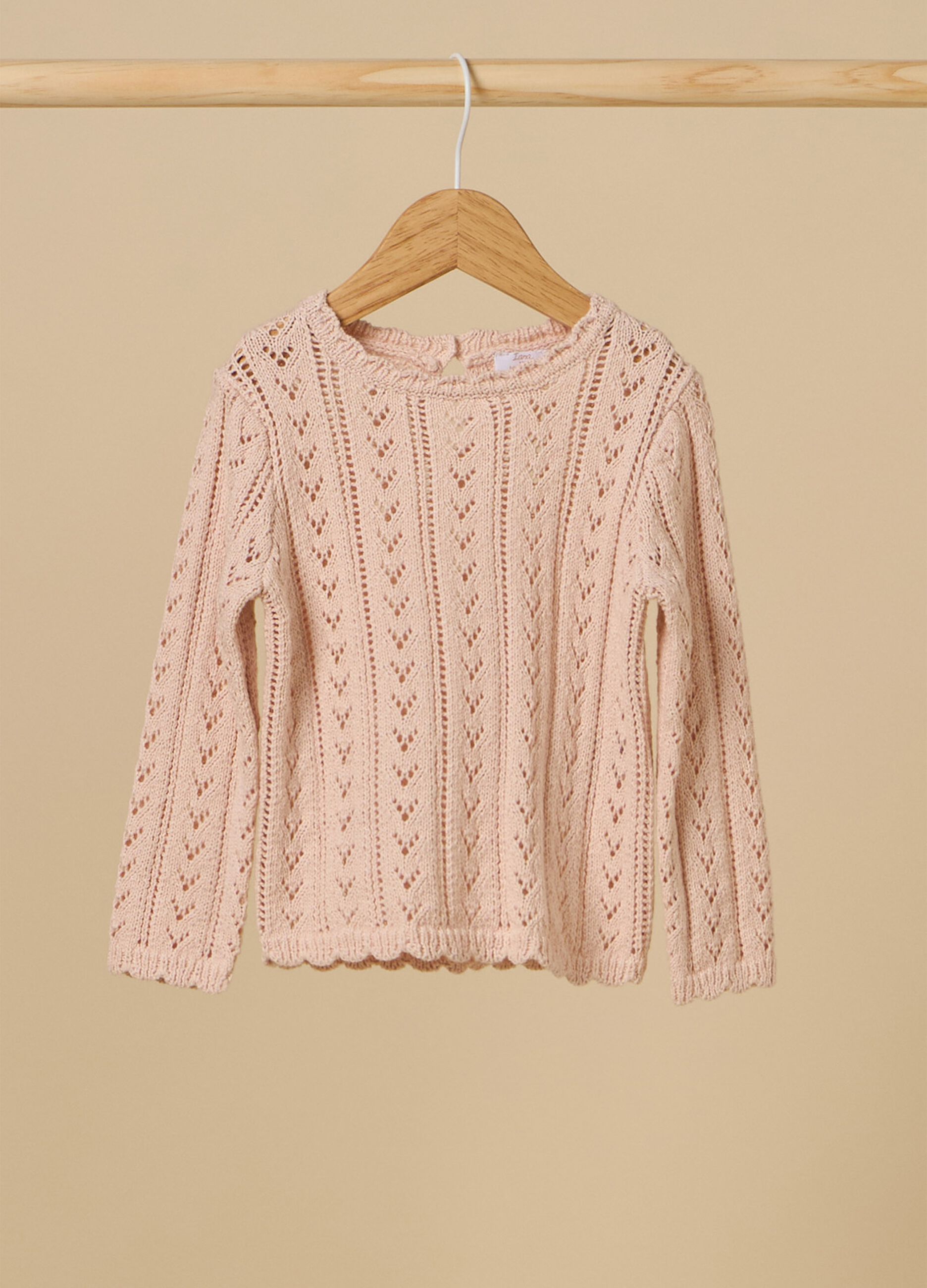 Cotton blend knit openwork sweater